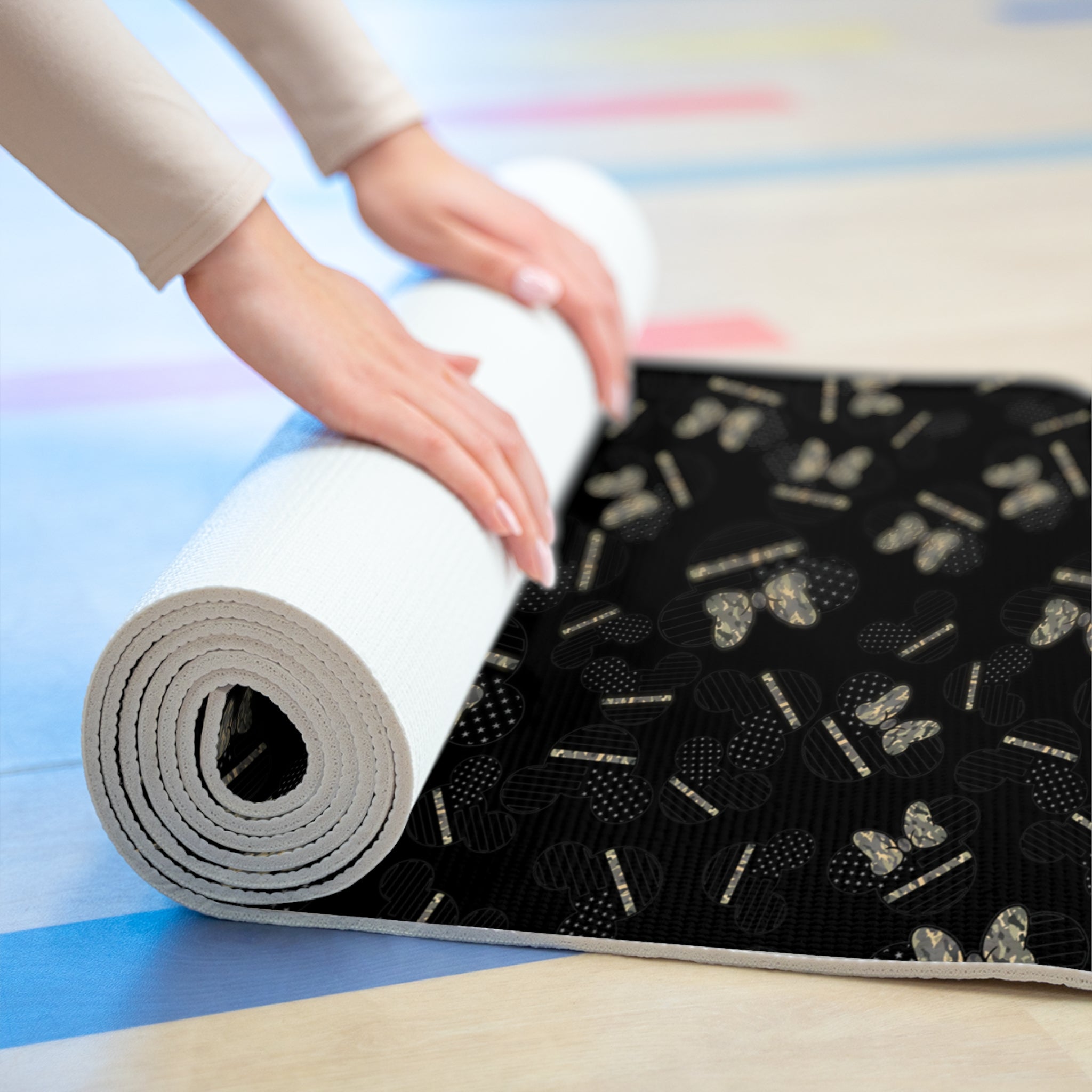 Foam yoga mat veterans day mickey minnie black