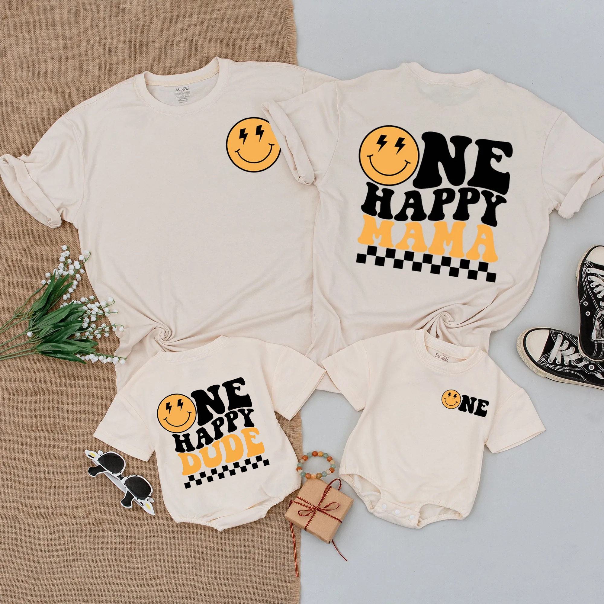 One Happy Dude Baby Romper Matching T-Shirt: Custom 1st Birthday Outfit!
