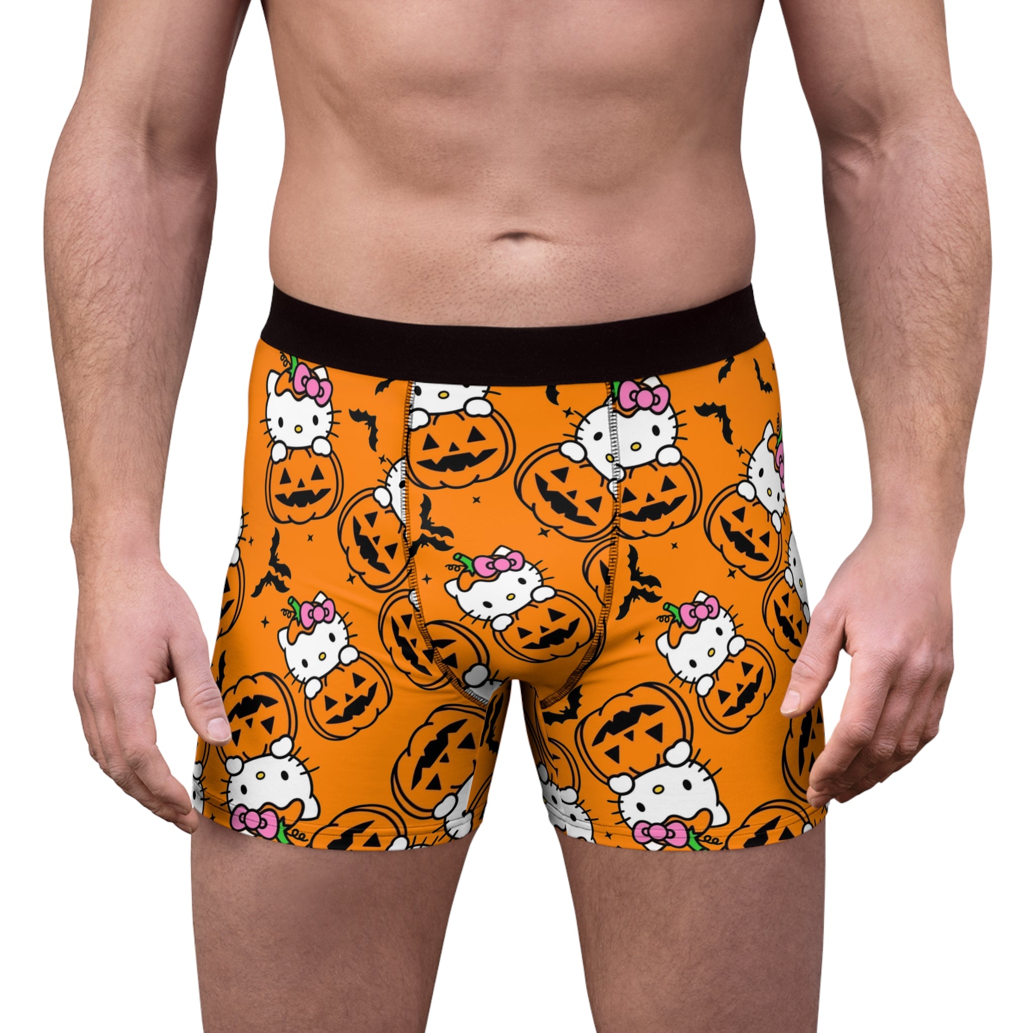 Men's boxer briefs kitty hold pumpkin Halloween orange