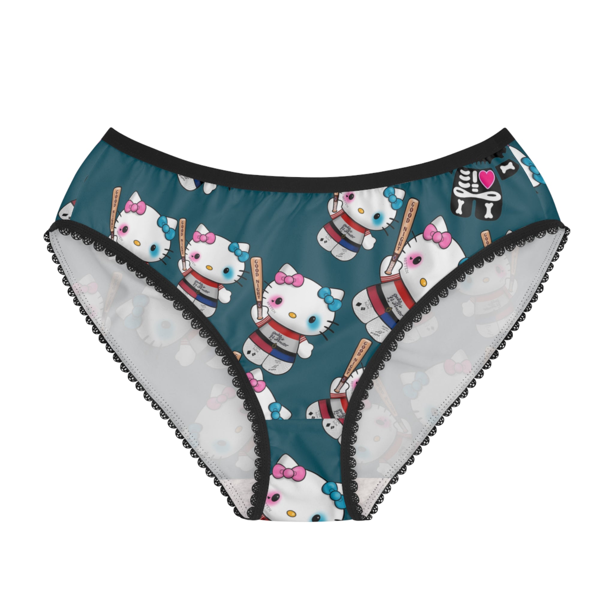 Women's briefs kitty monster Halloween bone cyan