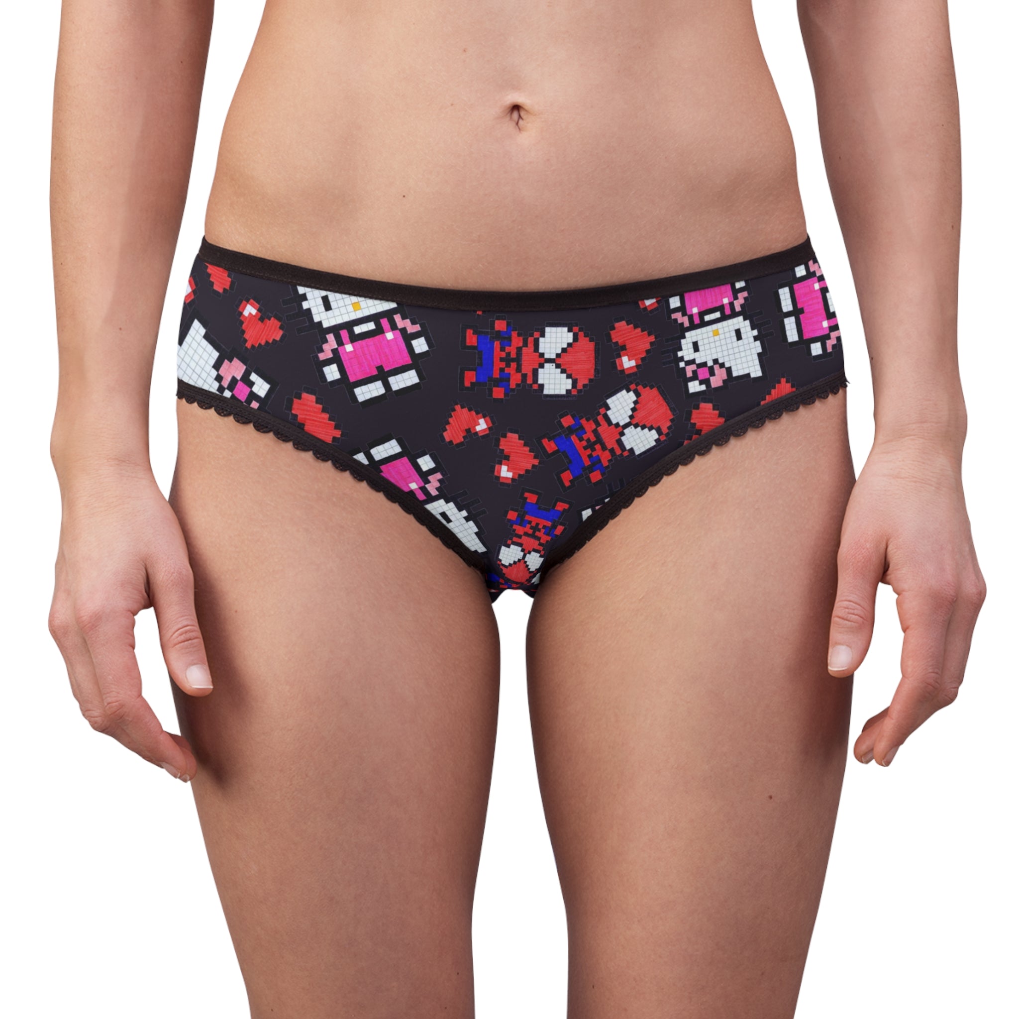 Women's briefs spider kitty pixel heart character love valentine black