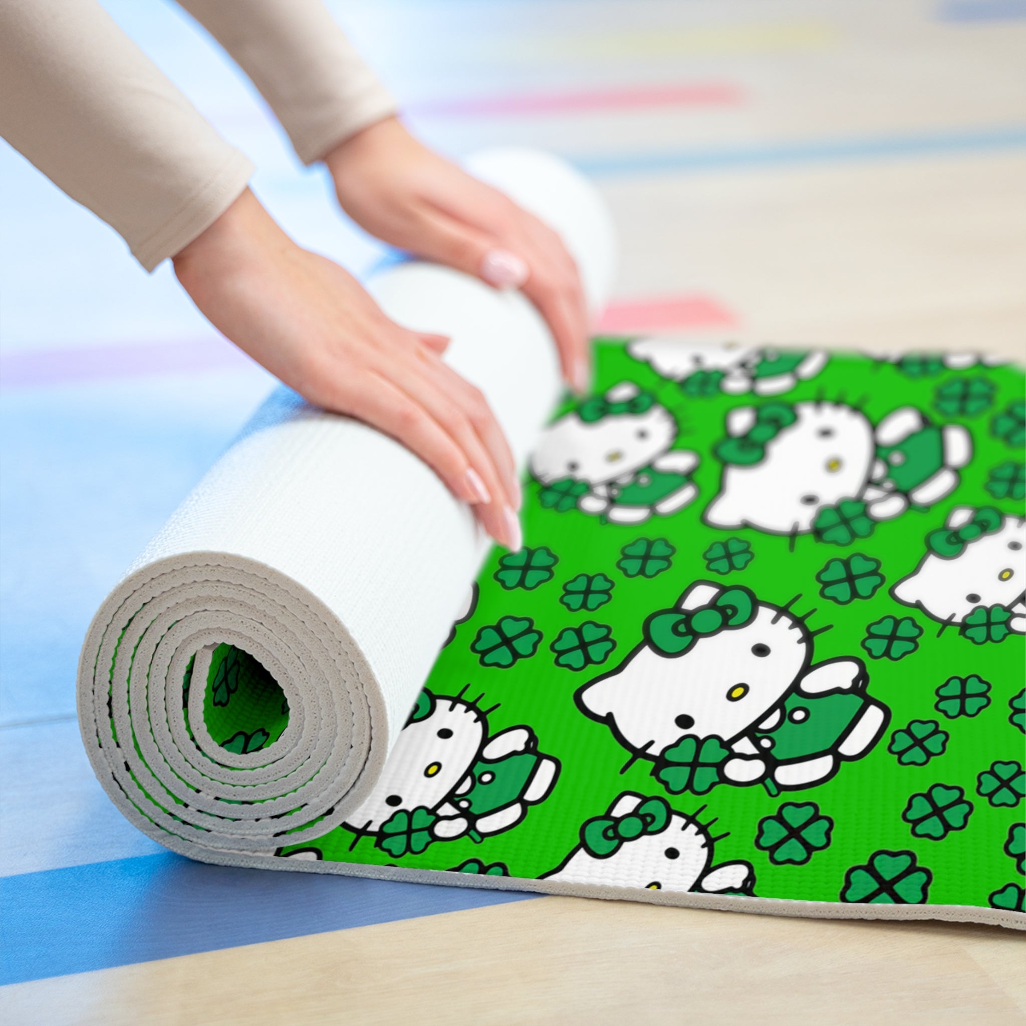 Foam yoga mat kitty saint patrick lucky green