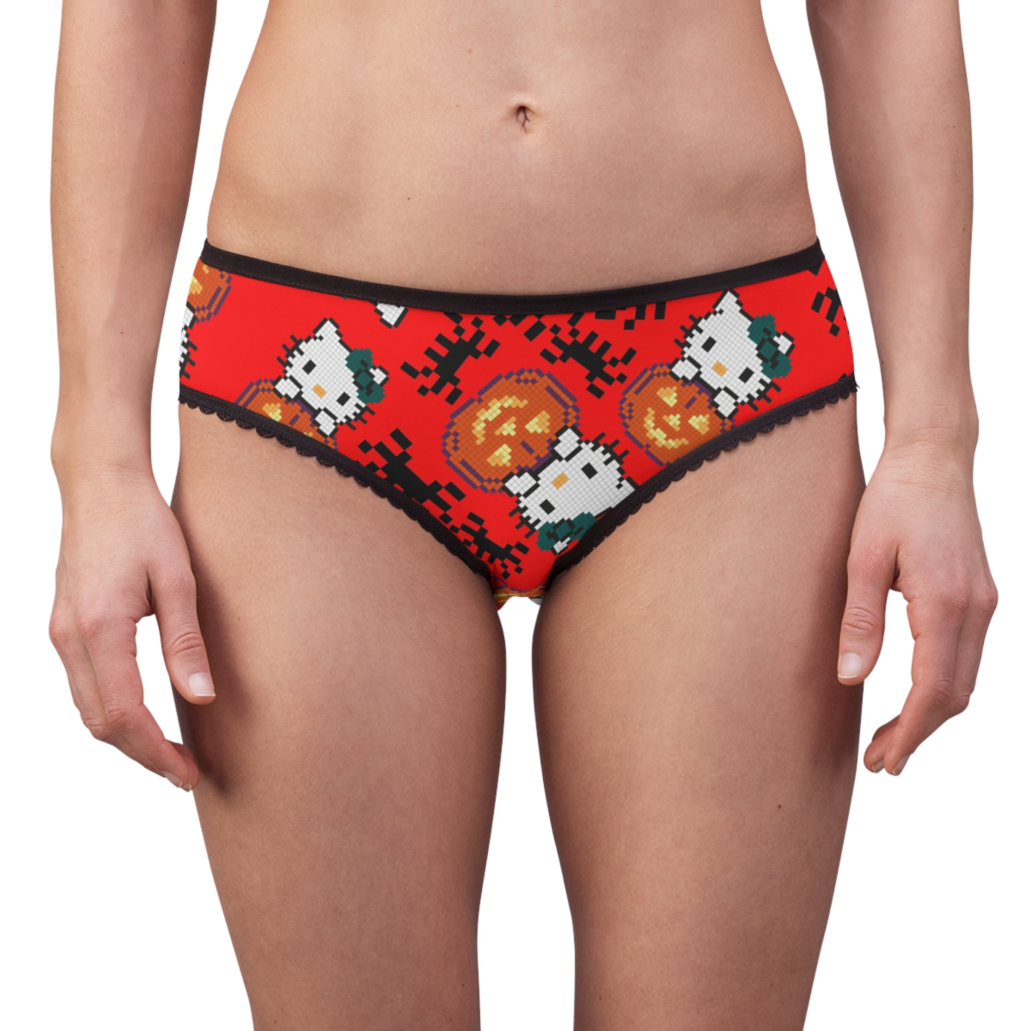 Women's briefs kitty pumpkin Halloween pixel spider red