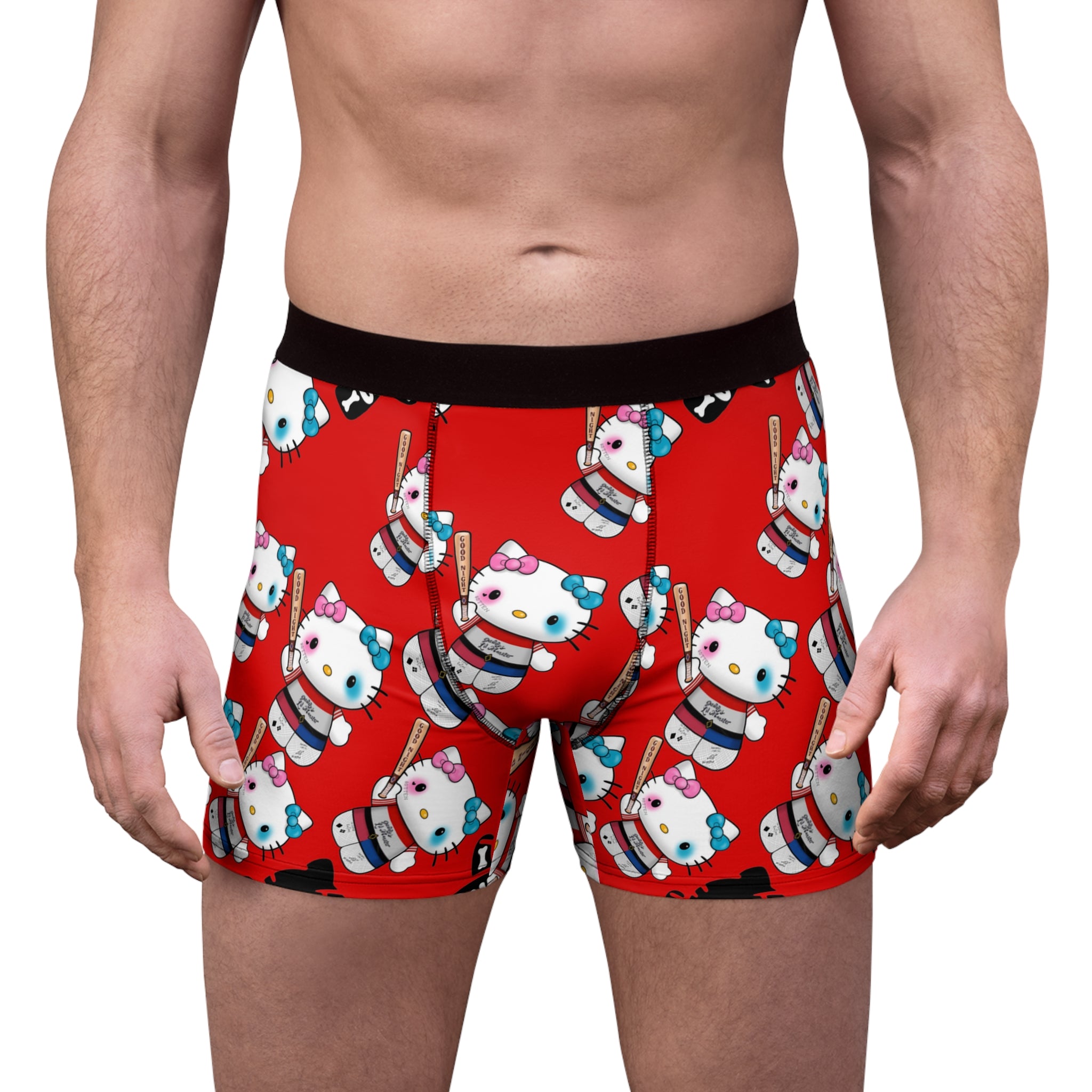 Men's boxer briefs kitty monster Halloween bone red