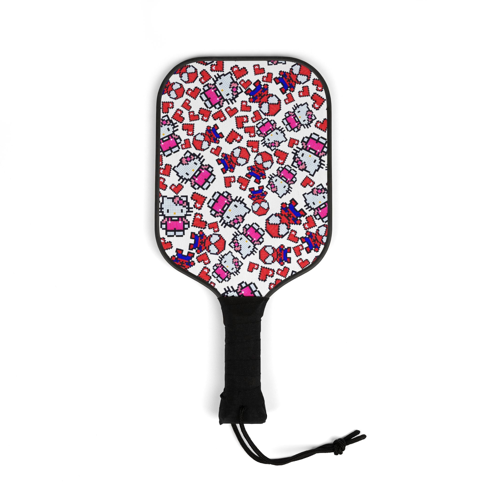 Pickleball kit (2 paddles + 2 balls + transparent bag) spider kitty pixel heart character love valentine white