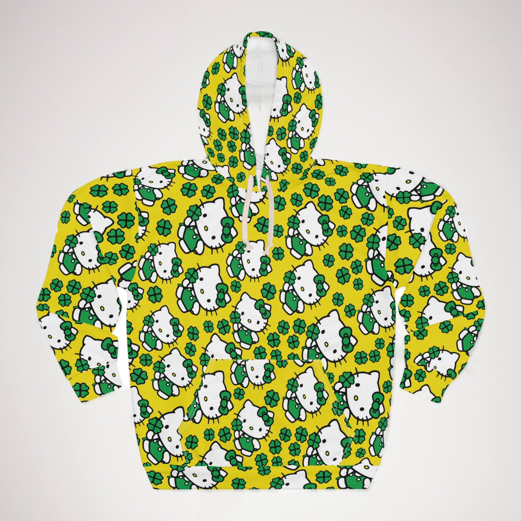 Unisex pullover hoodie kitty saint patrick lucky yellow