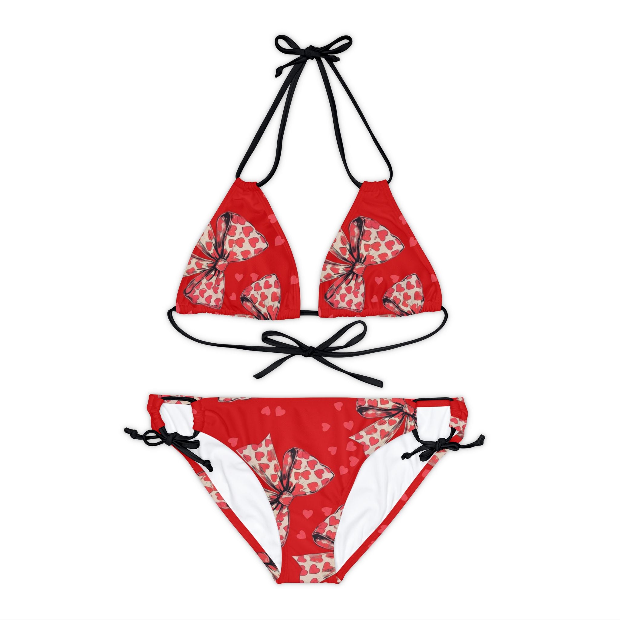 Strappy bikini set valentine s day heart coquette bow red