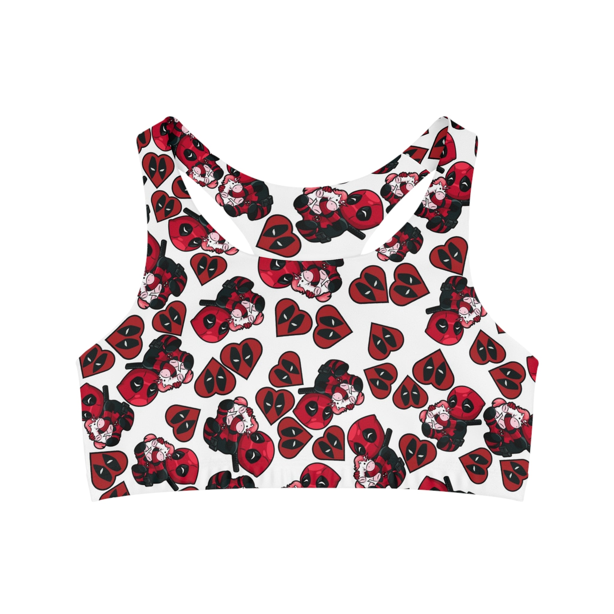 Sports bra deadpool unicorn hearts valentine love white