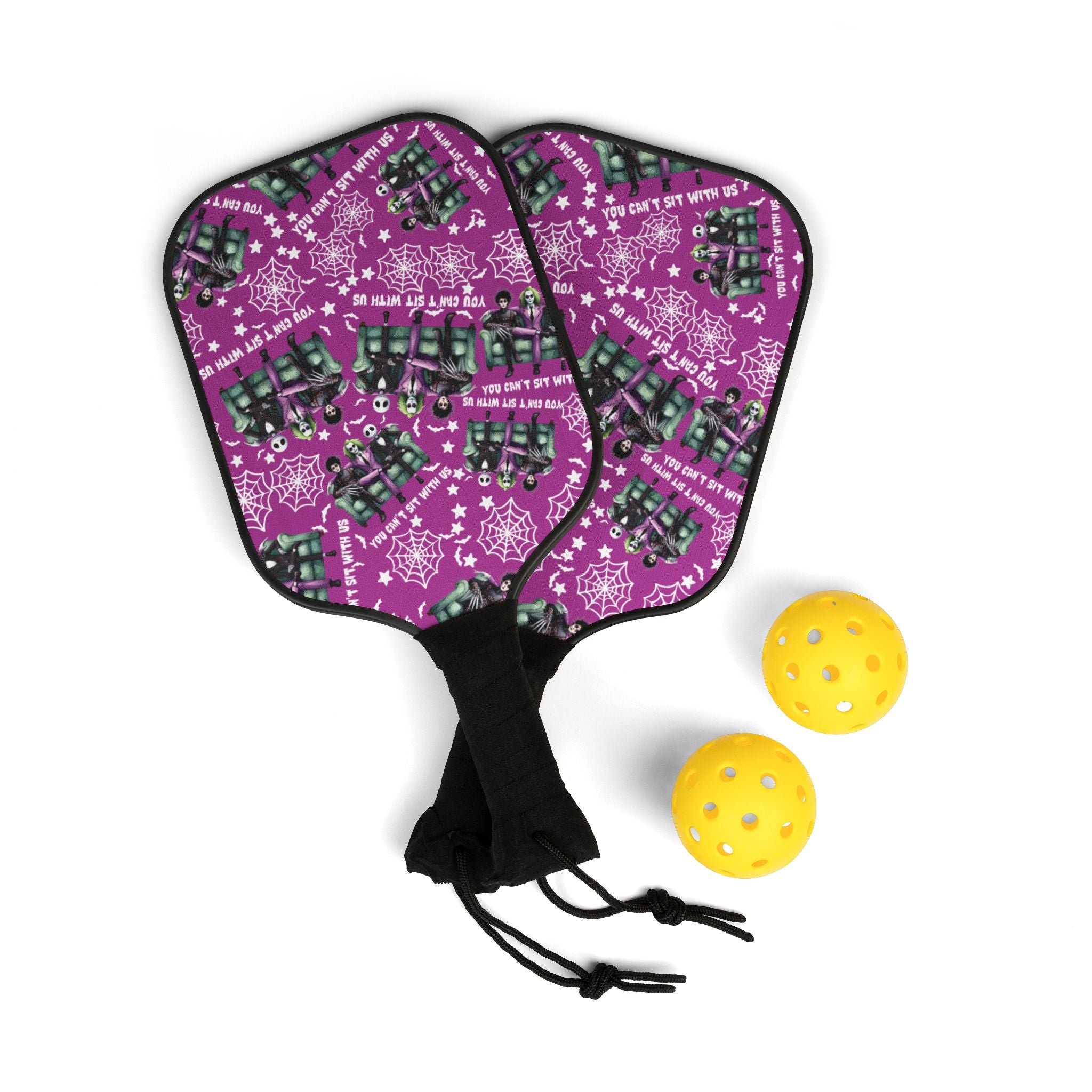 Pickleball kit (2 paddles + 2 balls + transparent bag) You can t sit with us Halloween purple