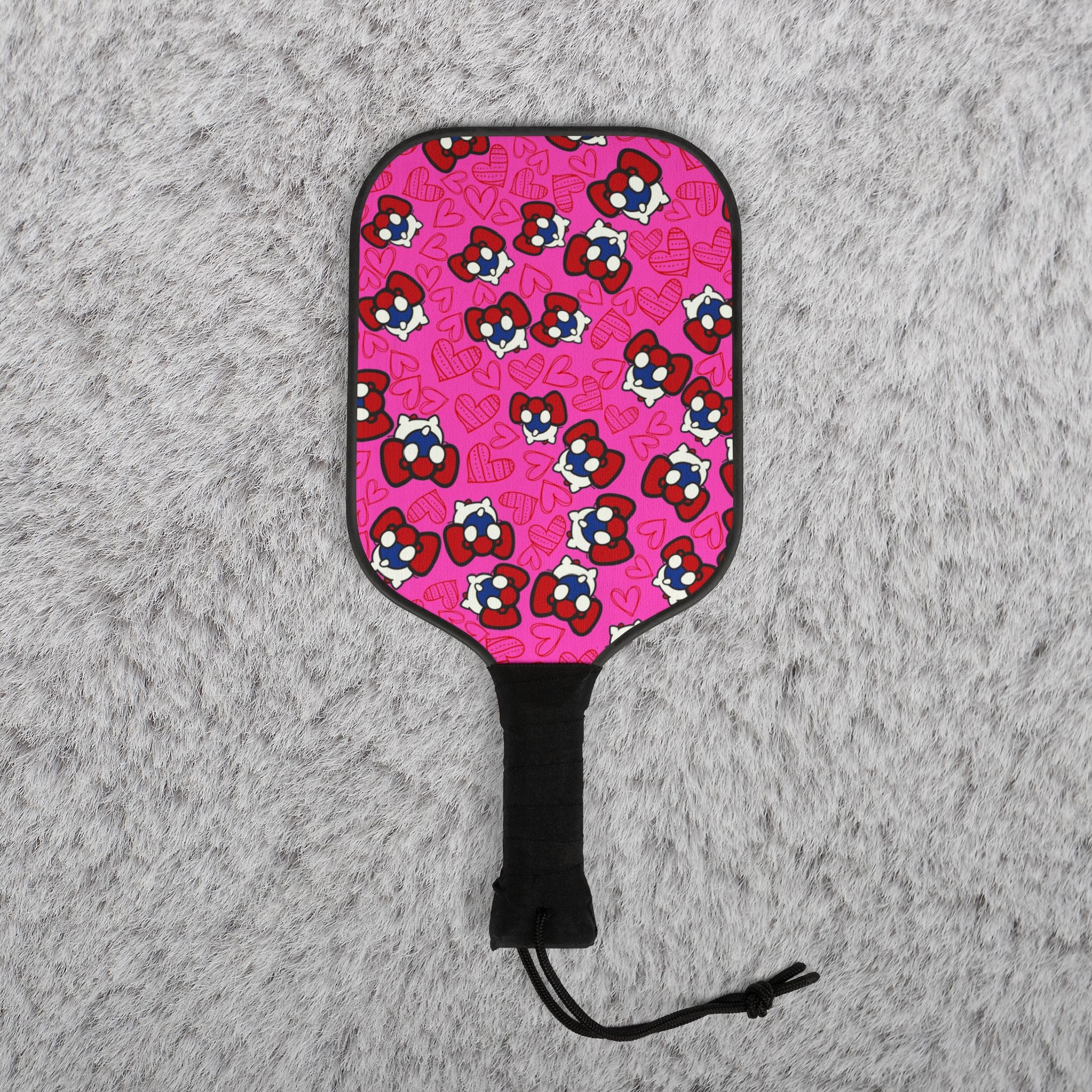 Pickleball kit (2 paddles + 2 balls + transparent bag) cherry kitty back heart pink