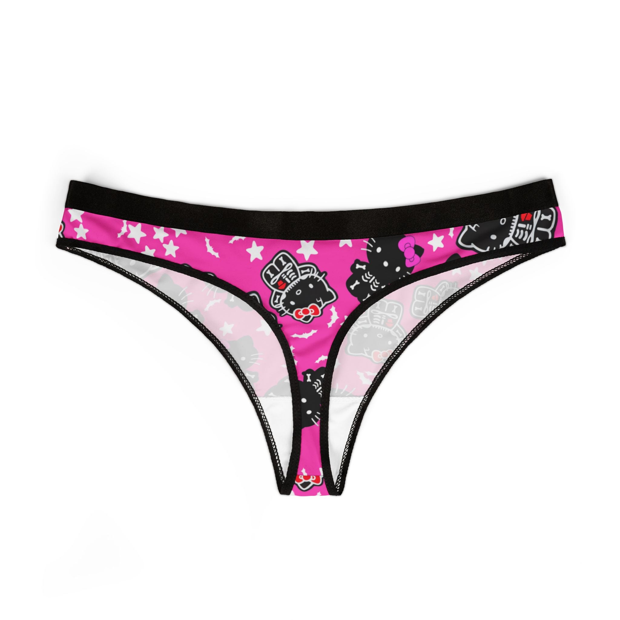 Women's thongs kitty halloween bones pink