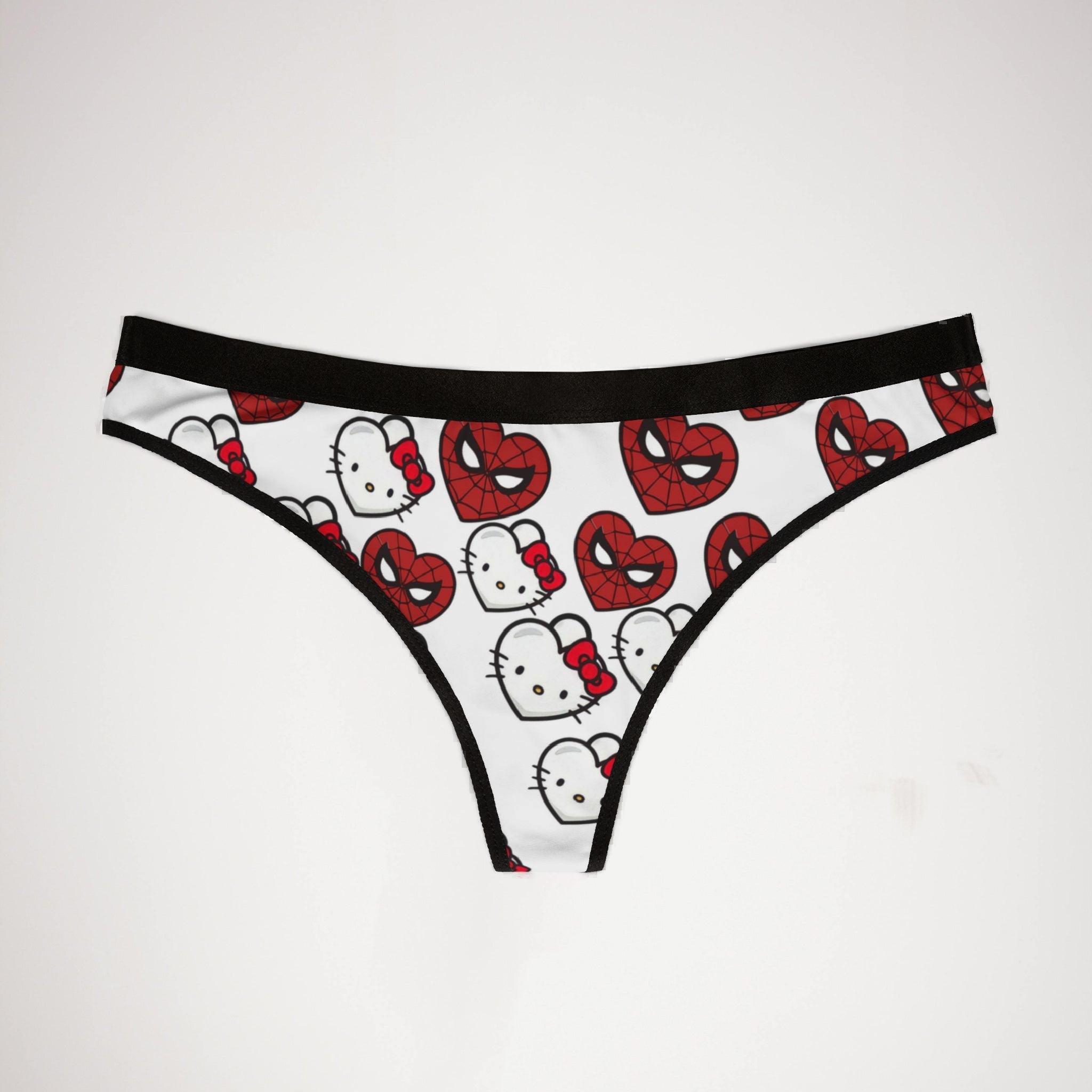 Women's thongs kitty spider heart shape white