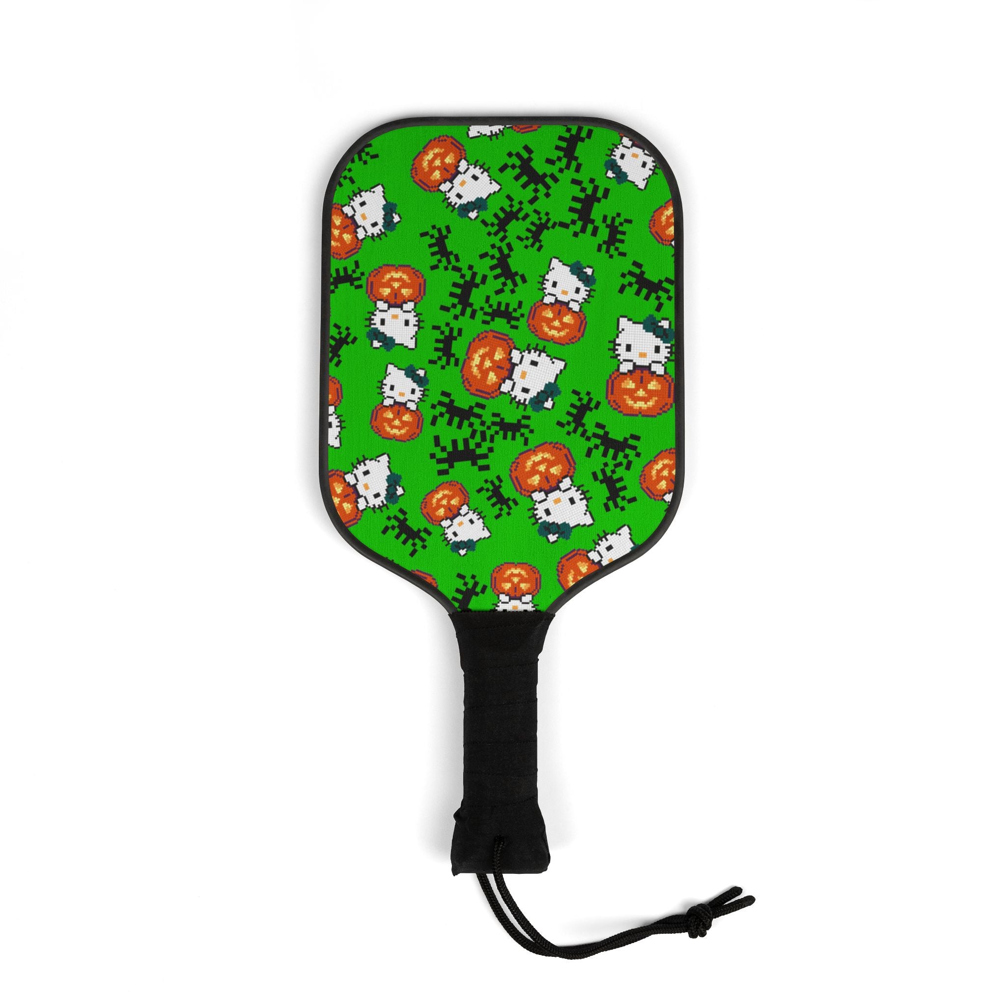 Pickleball kit (2 paddles + 2 balls + transparent bag) kitty pumpkin Halloween pixel spider green