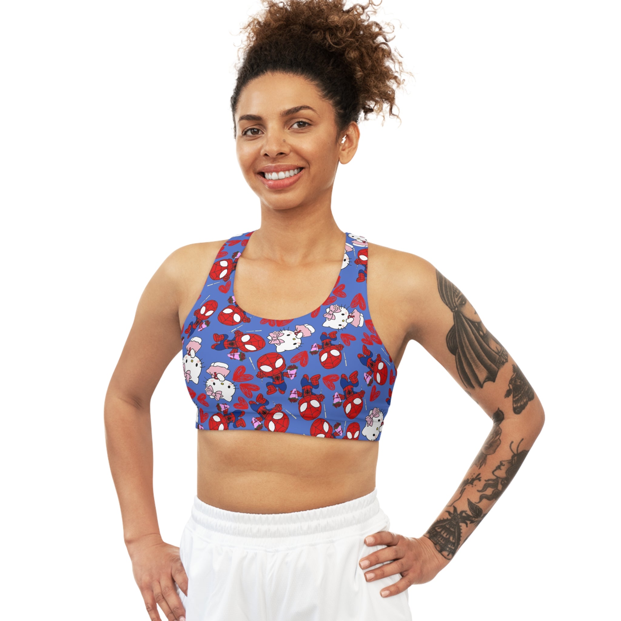 Sports bra spider kitty flower cyan