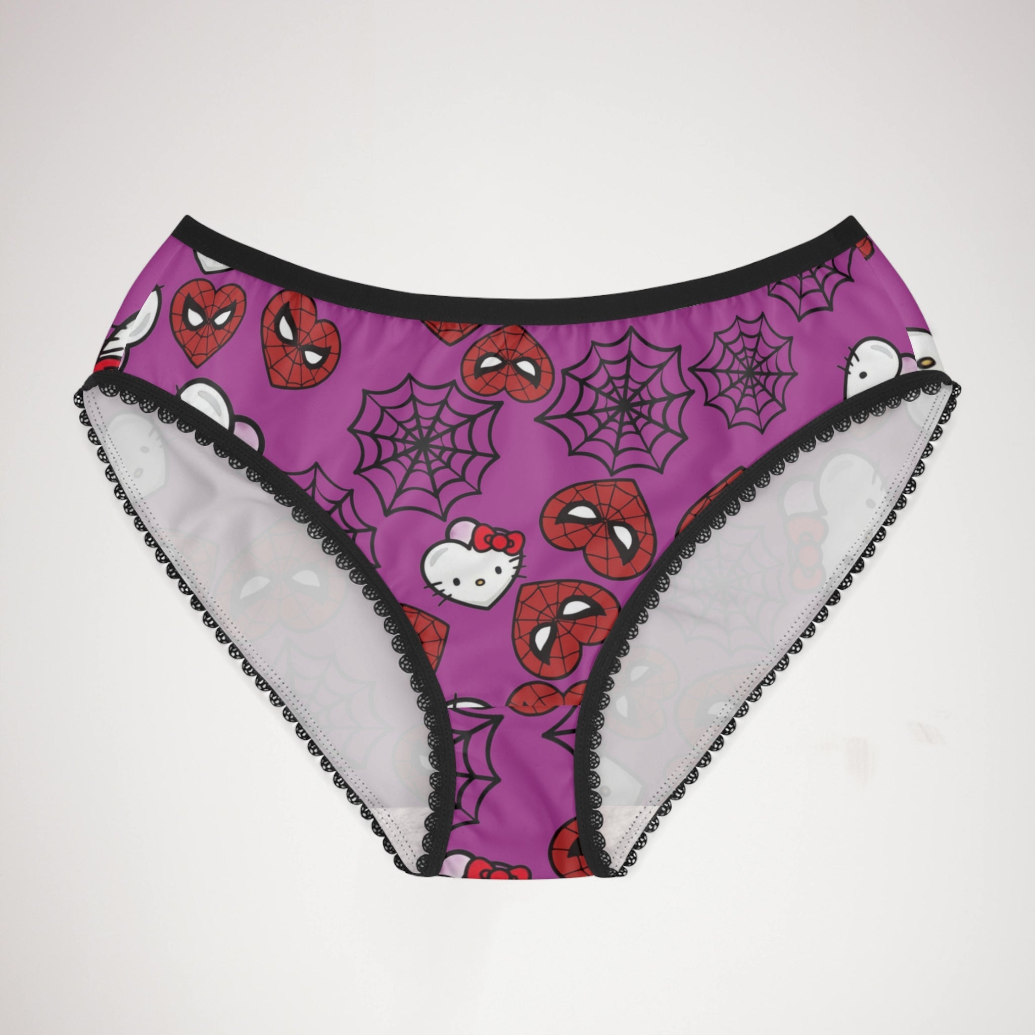 Women's briefs kitty spider web heart purple