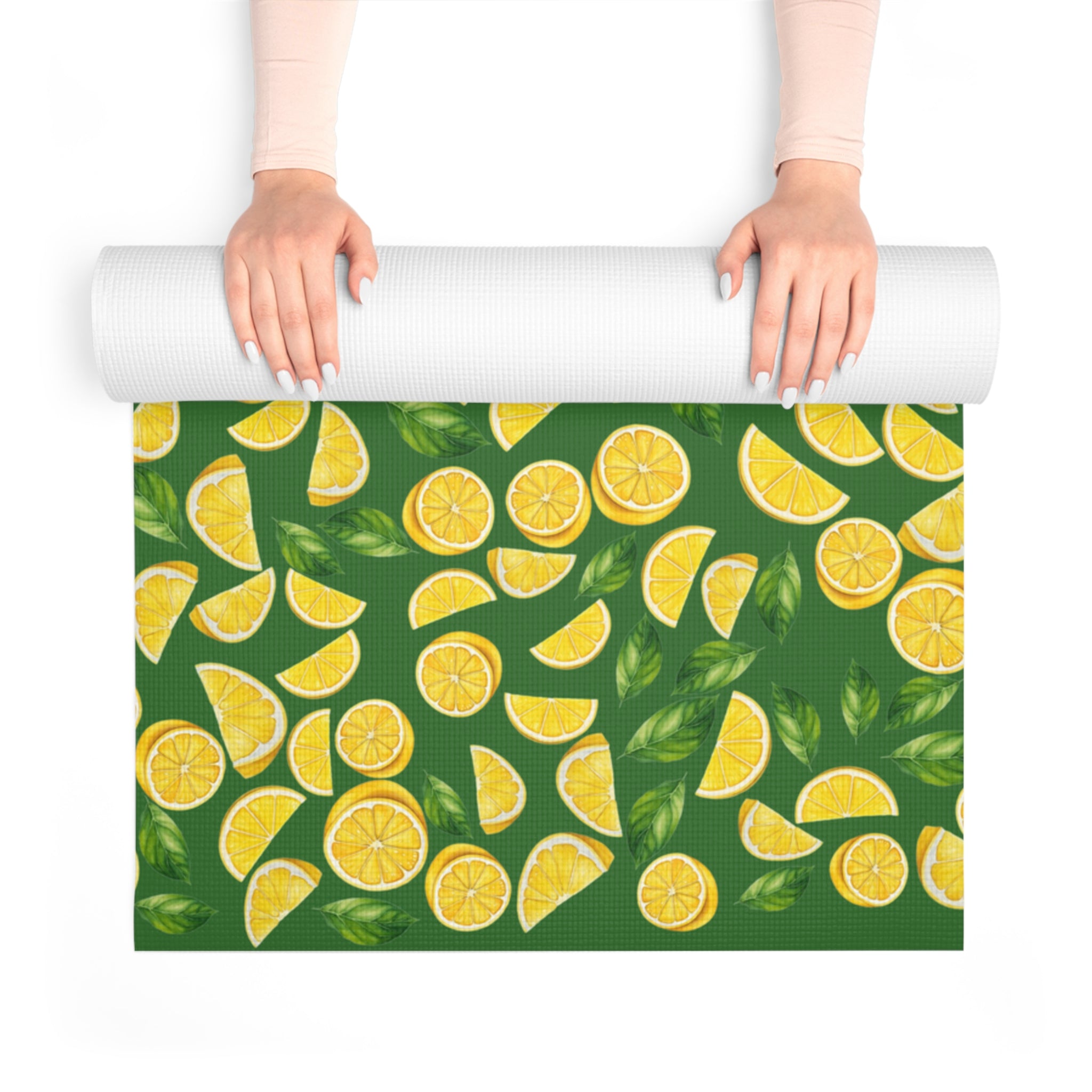 Foam yoga mat lemon and leaves green