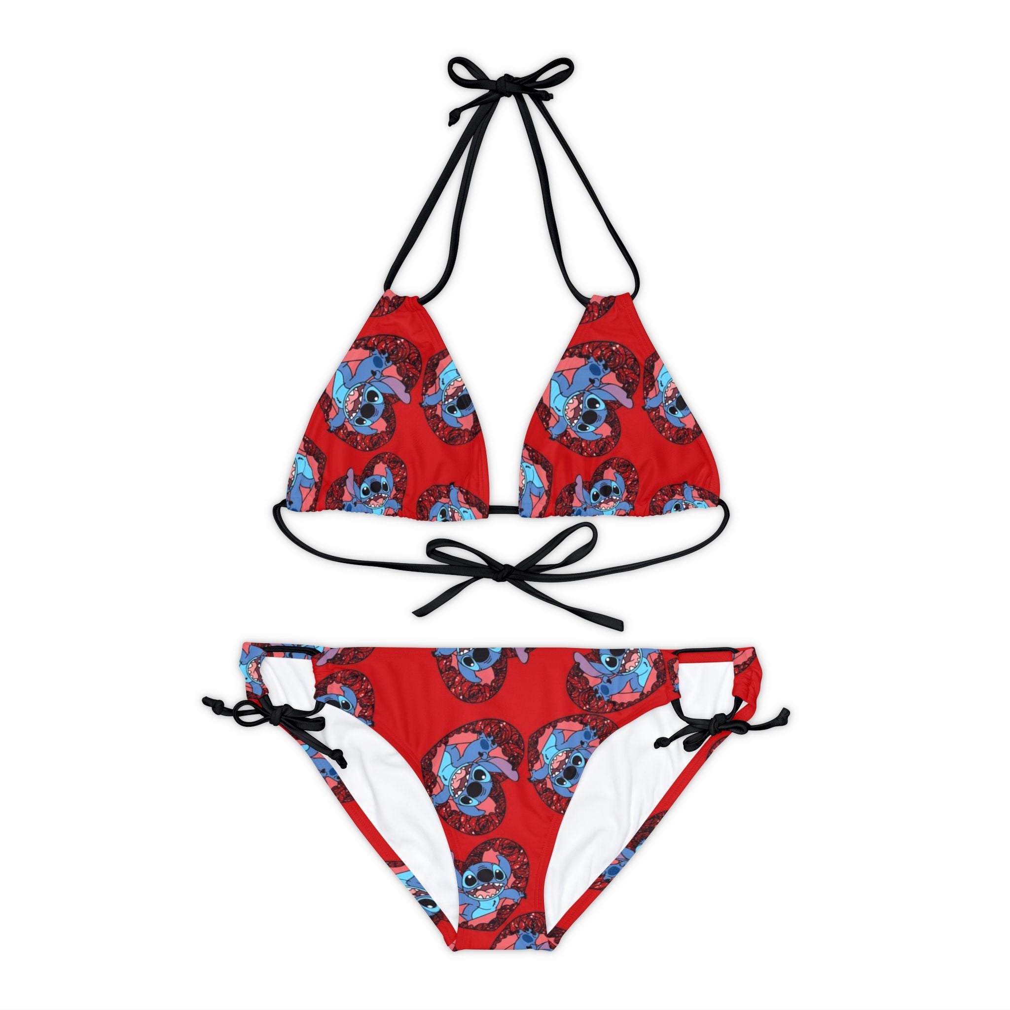 Strappy bikini set stitch valentine heart red