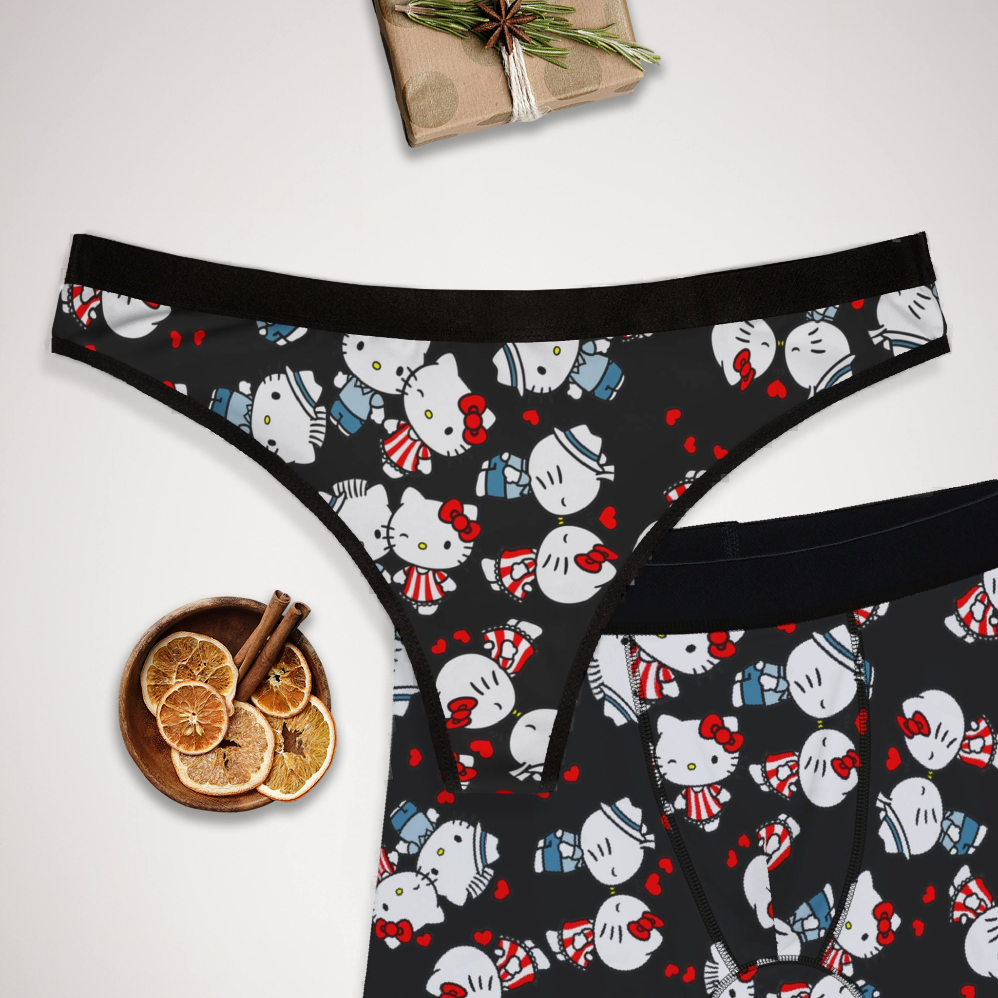 Couples matching  kitty kiss wedding underwear set boxer and thong