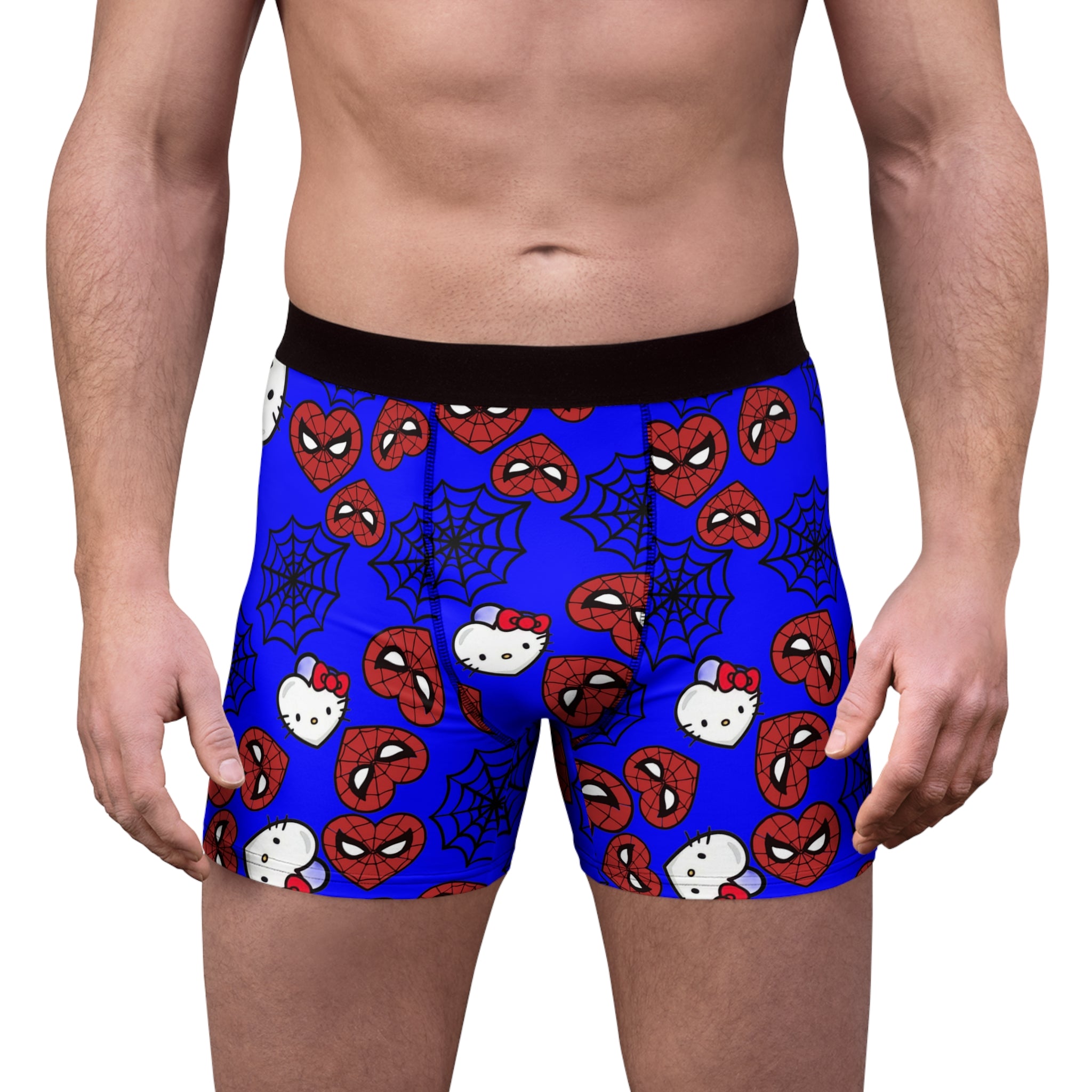 Men's boxer briefs kitty spider web heart blue