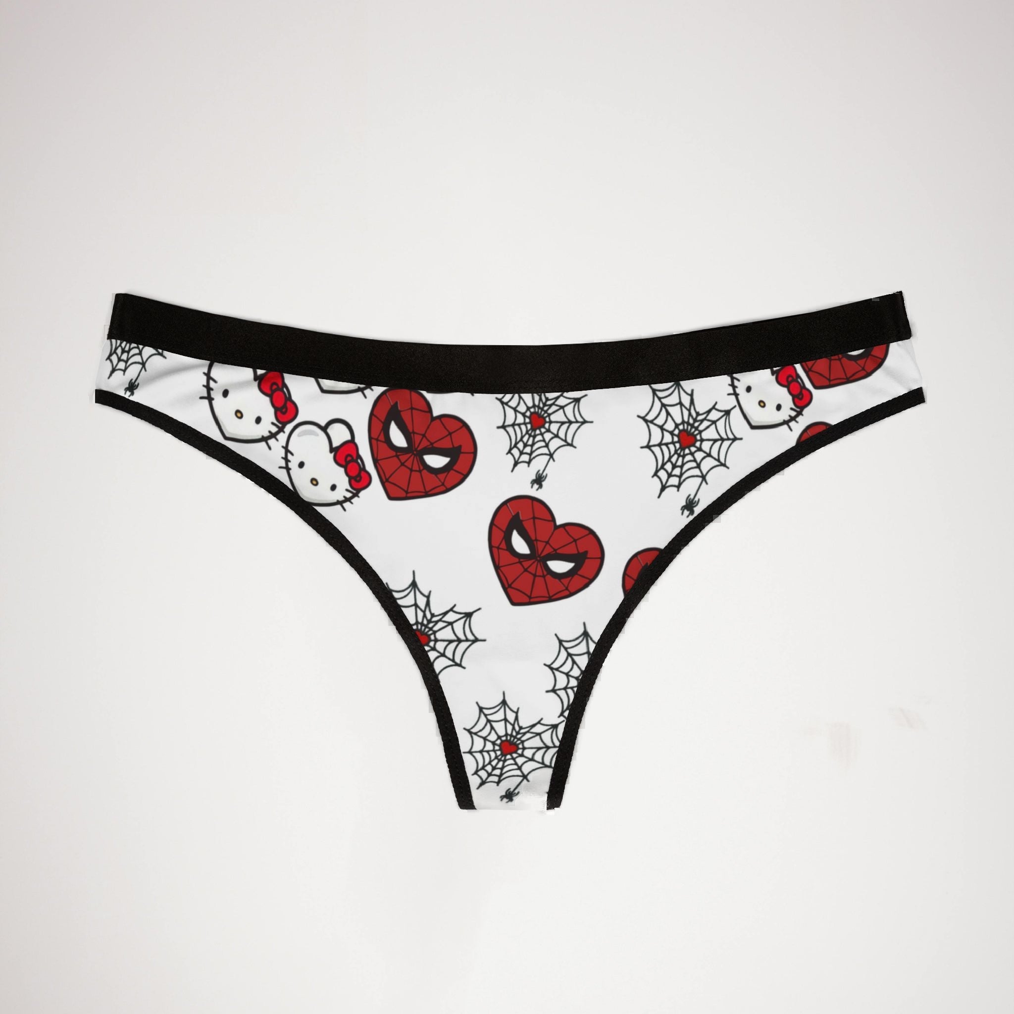 Women's thongs spider kitty heart web white