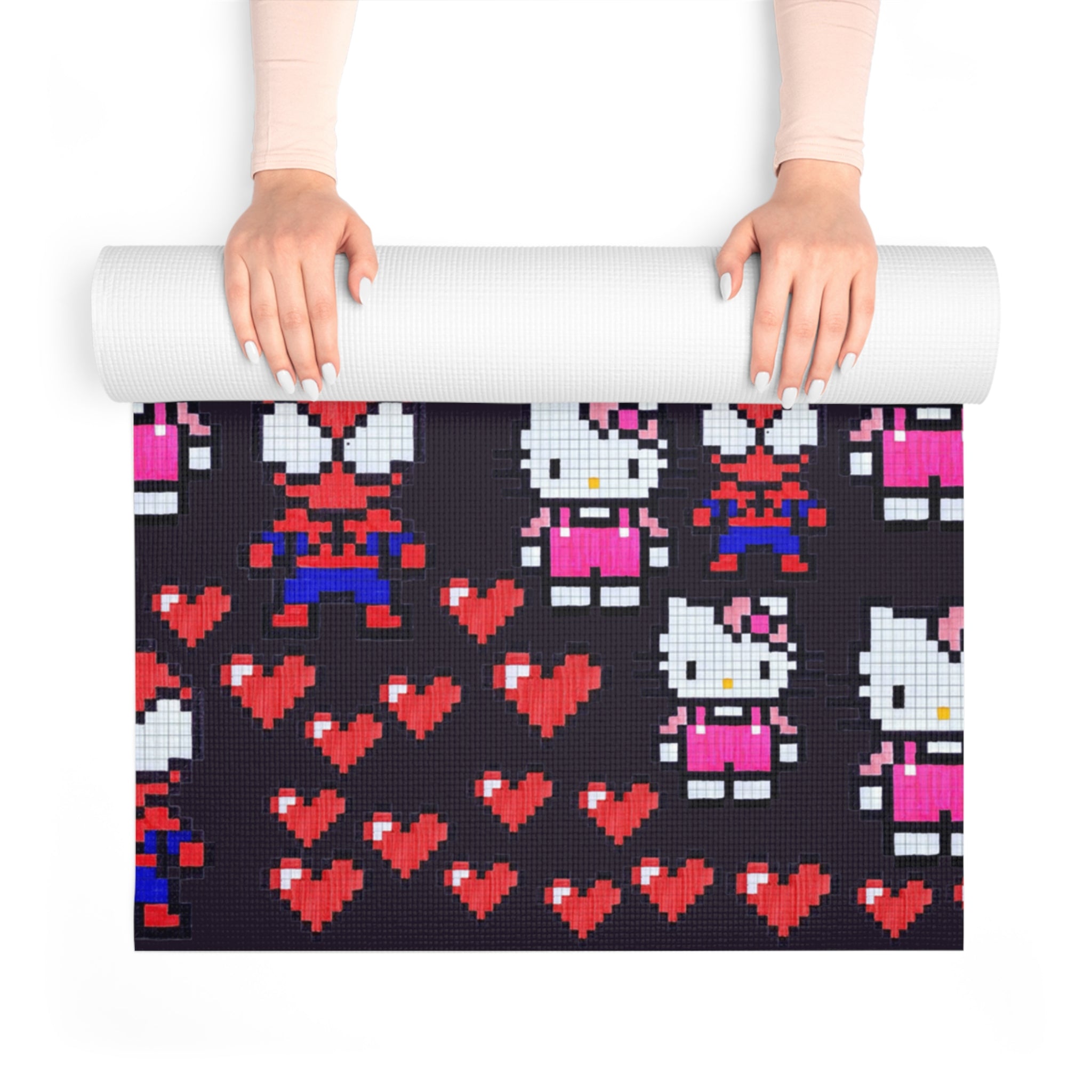 Foam yoga mat spider kitty pixel heart love valentine black