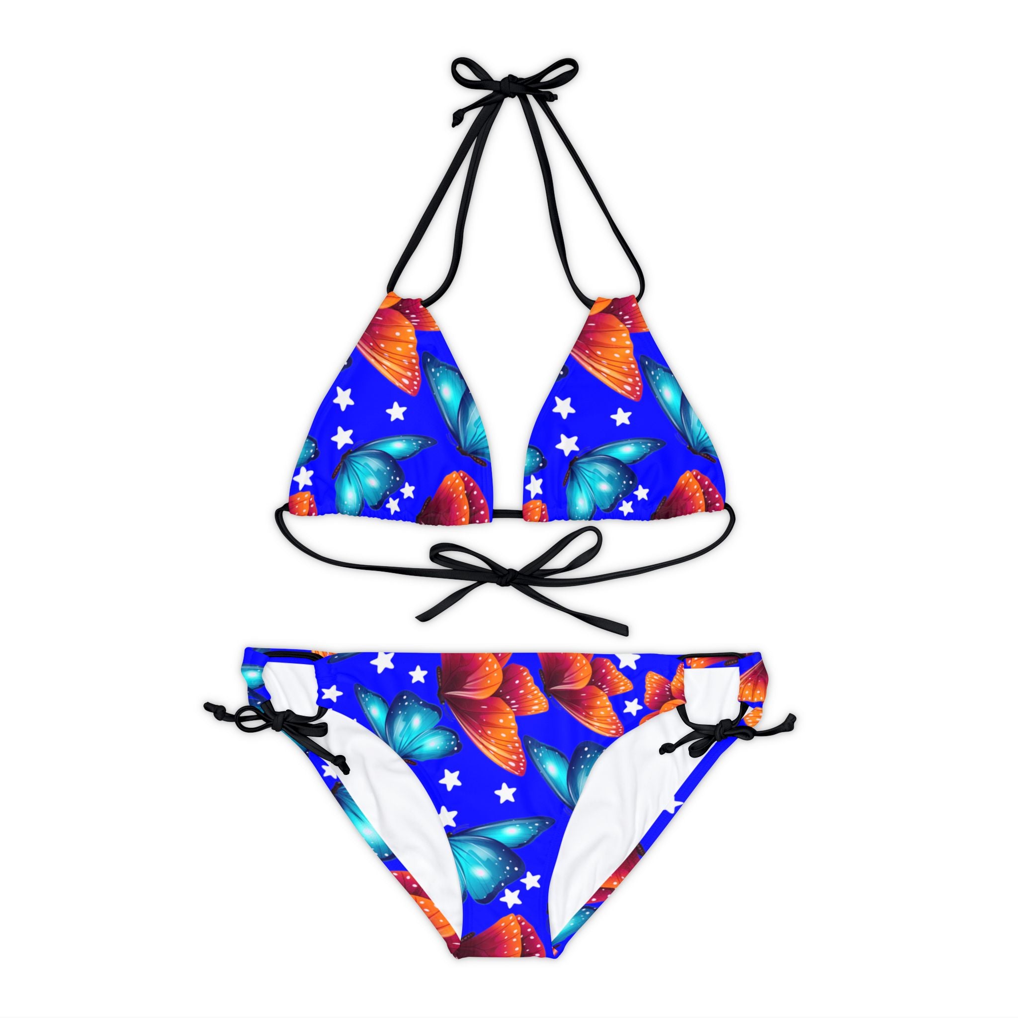 Strappy bikini set butterflies stars blue