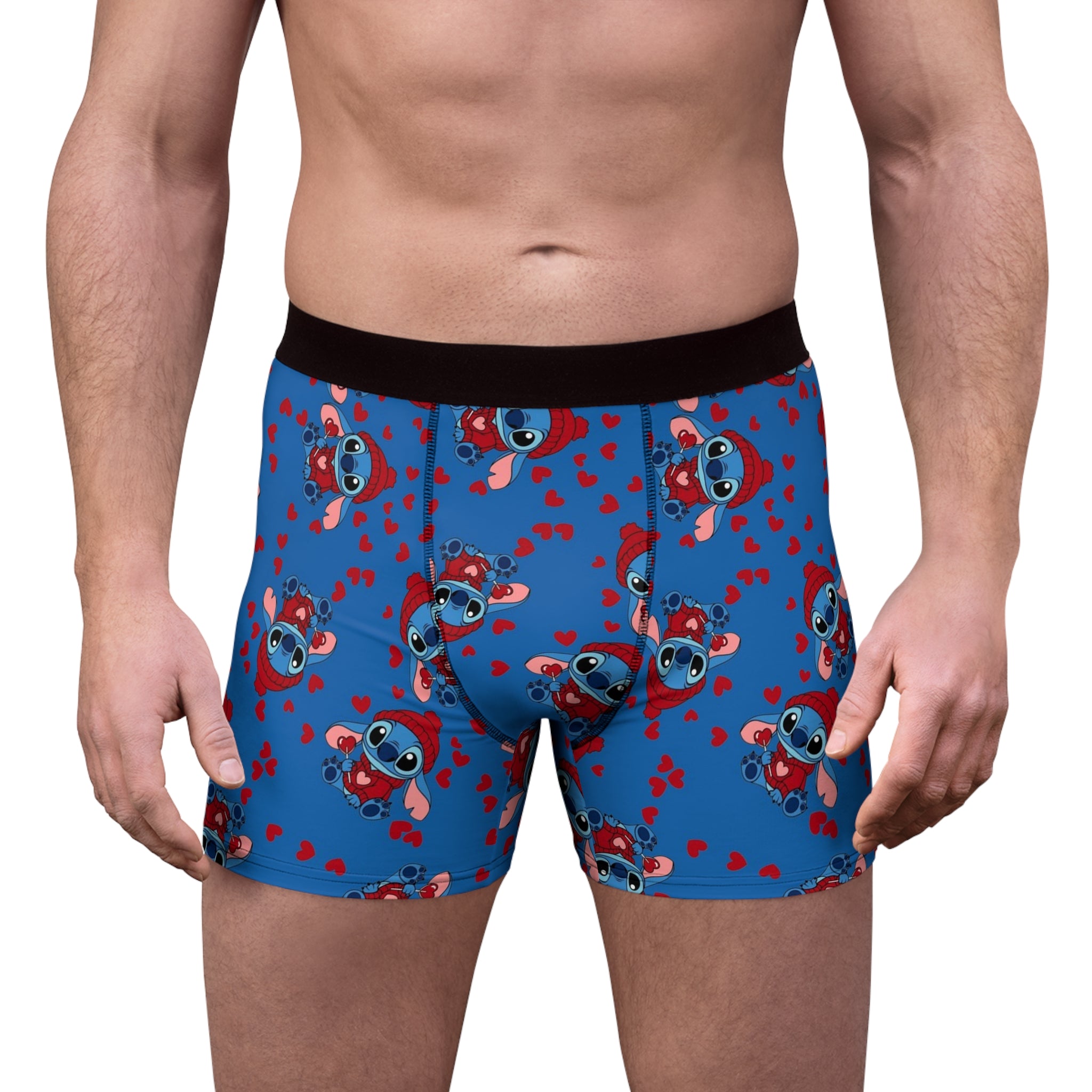 Men's boxer briefs stitch valentine cream heart blue