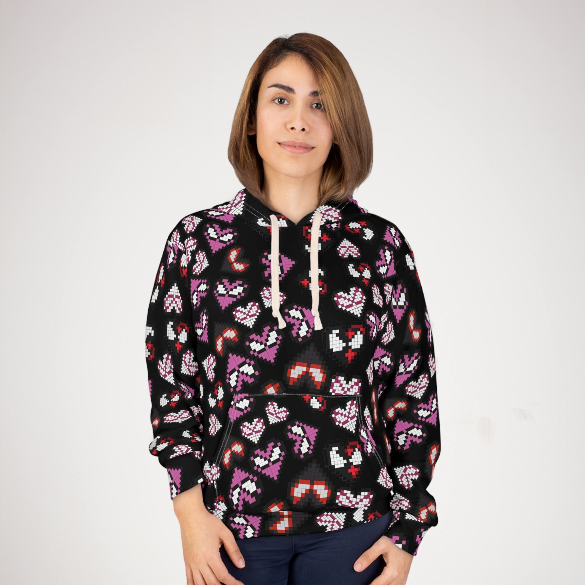 Unisex pullover hoodie spider hearts pixel black