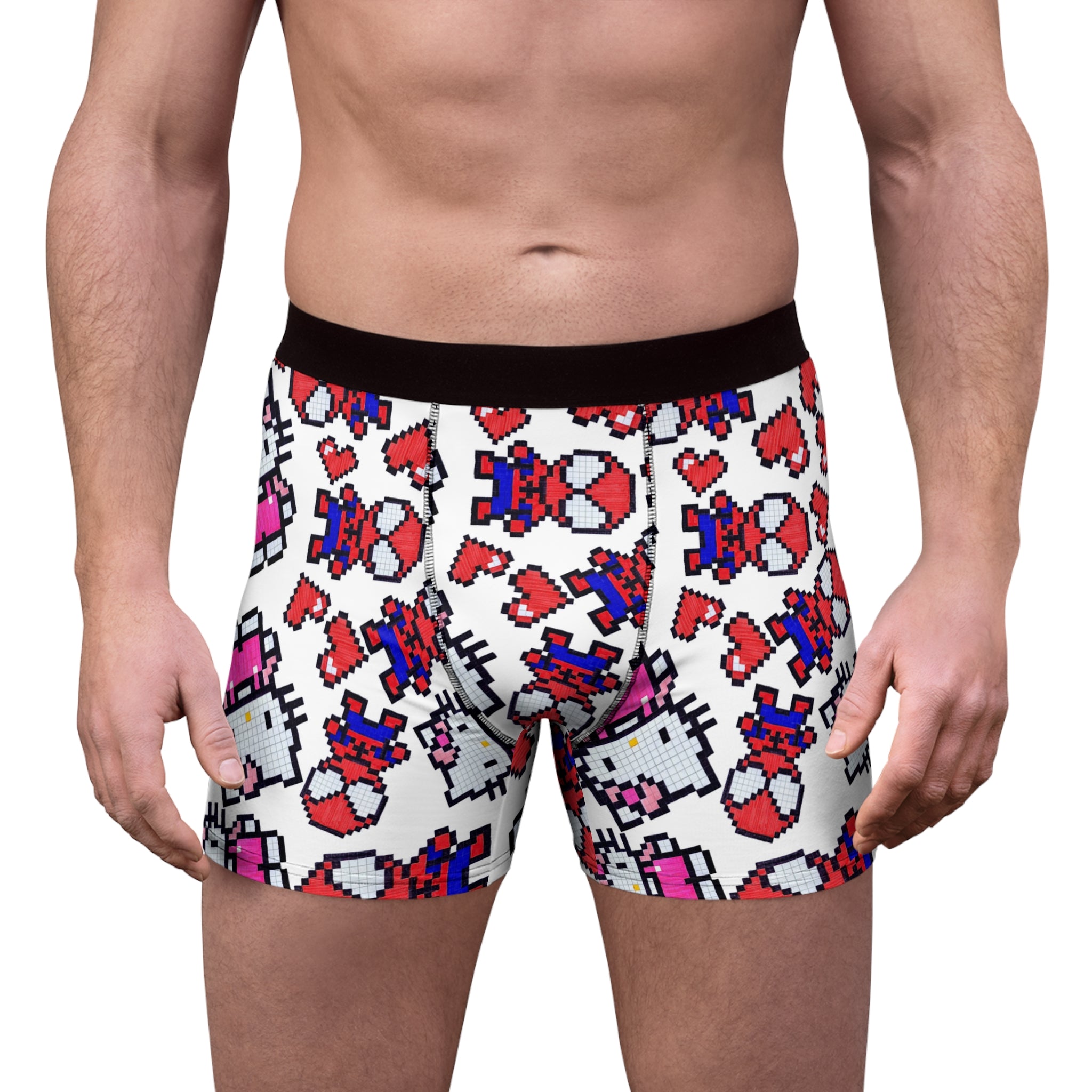 Men's boxer briefs spider kitty pixel heart character love valentine white