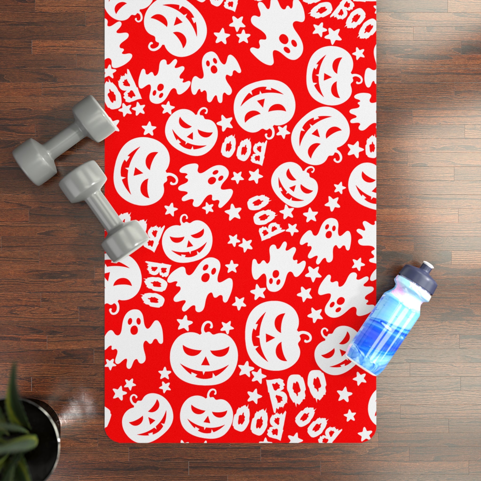 Rubber yoga mat boo halloween ghost pumpkin red