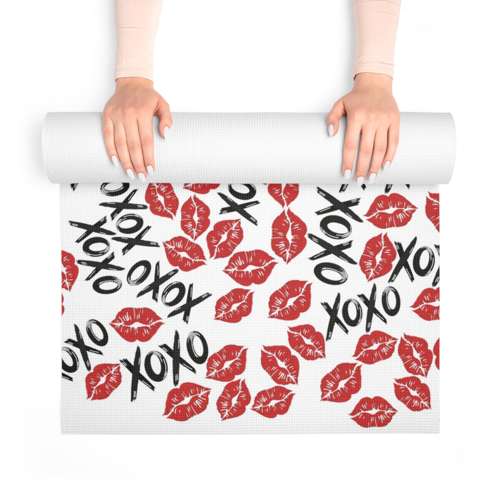 Foam yoga mat xoxo kiss valentine white