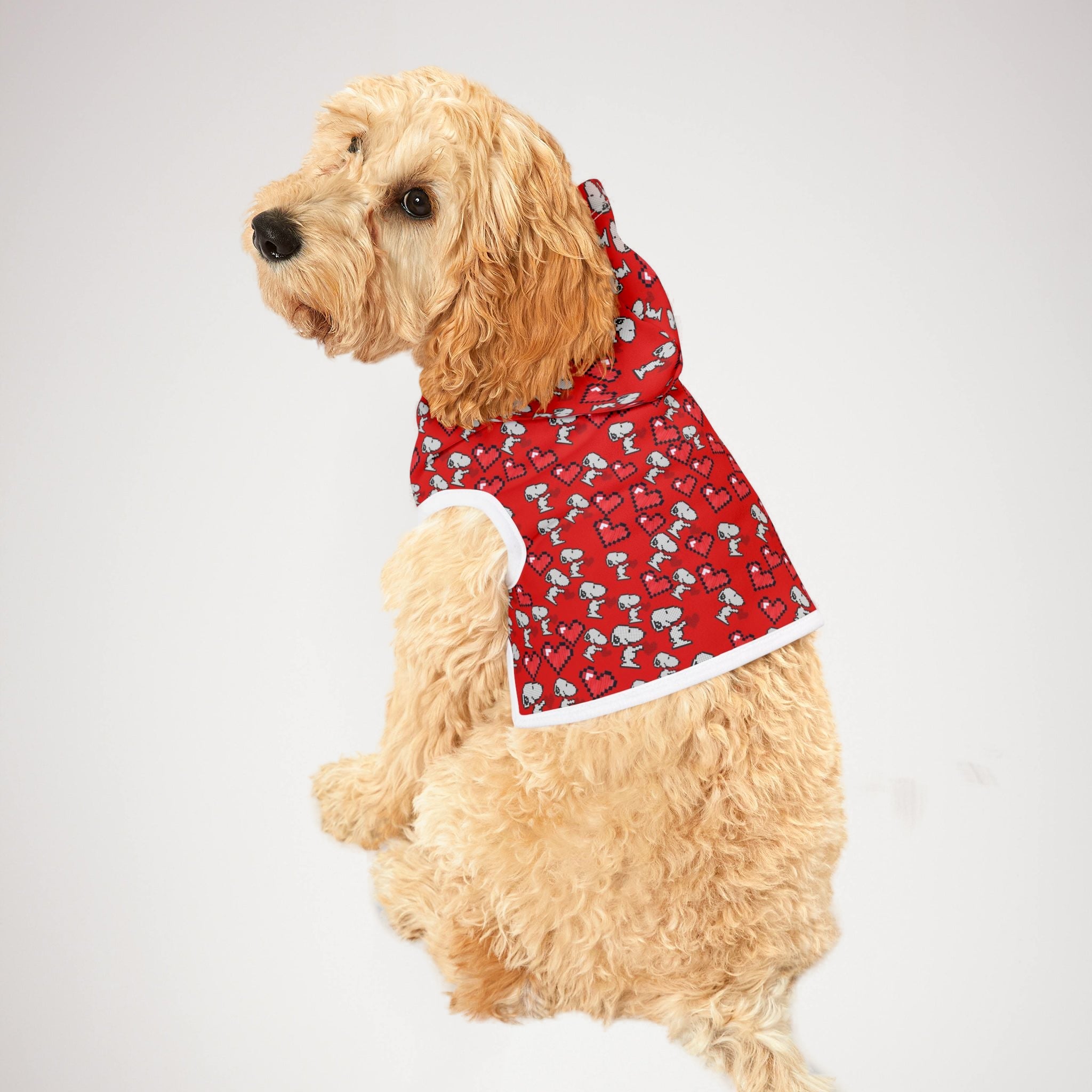 Pet hoodie snoopy hearts valentine red