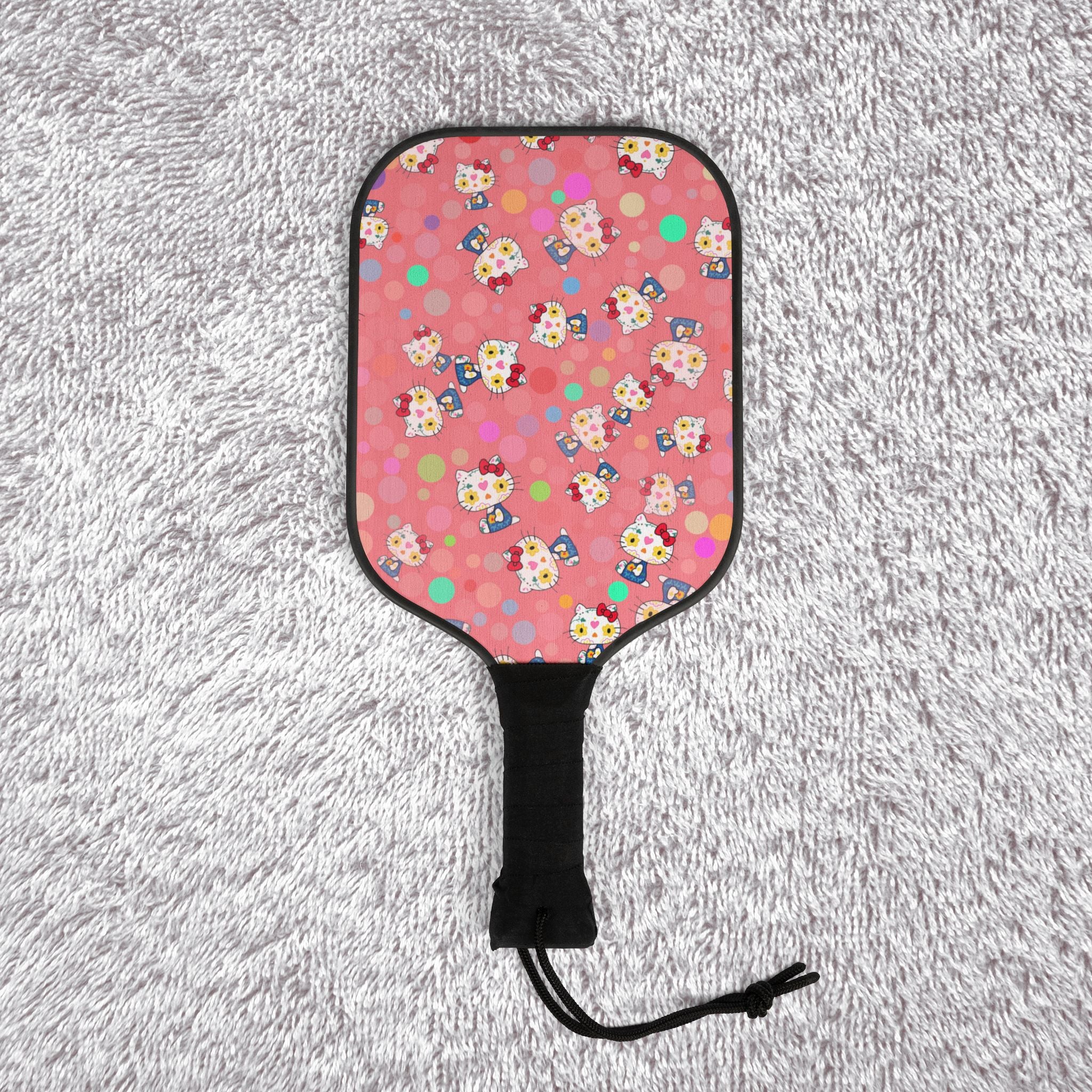 Pickleball kit (2 paddles + 2 balls + transparent bag) kitty flower polka dots pink