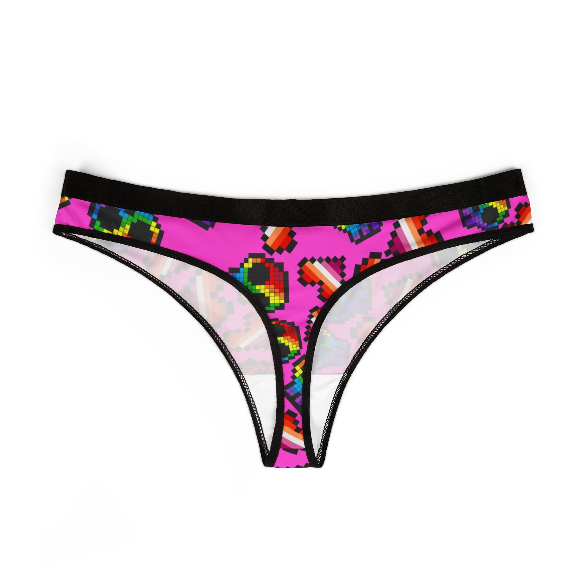 Women's thongs lgbt pride skull heart Halloween pink