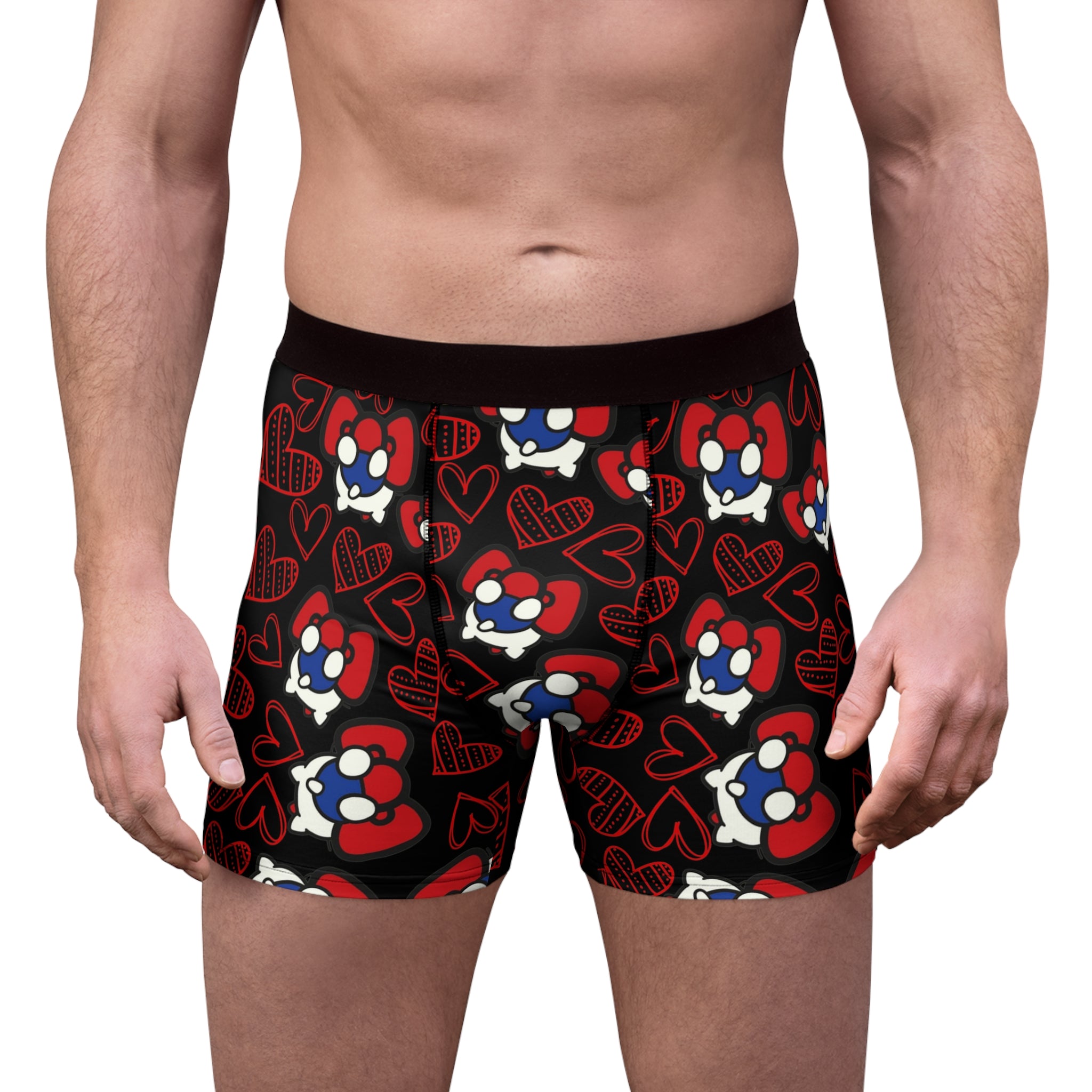 Men's boxer briefs cherry kitty back heart black