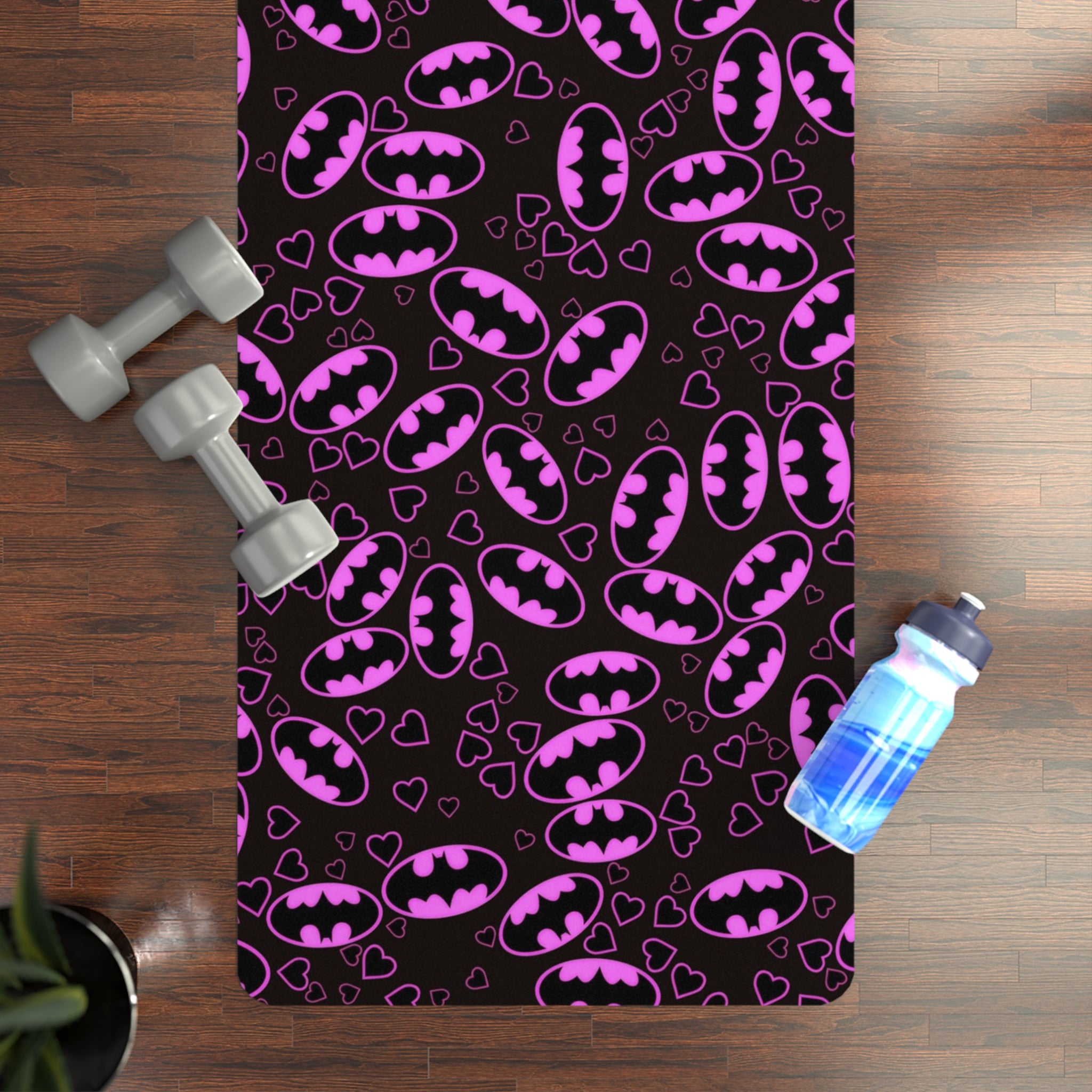 Rubber yoga mat batman hearts valentine love black