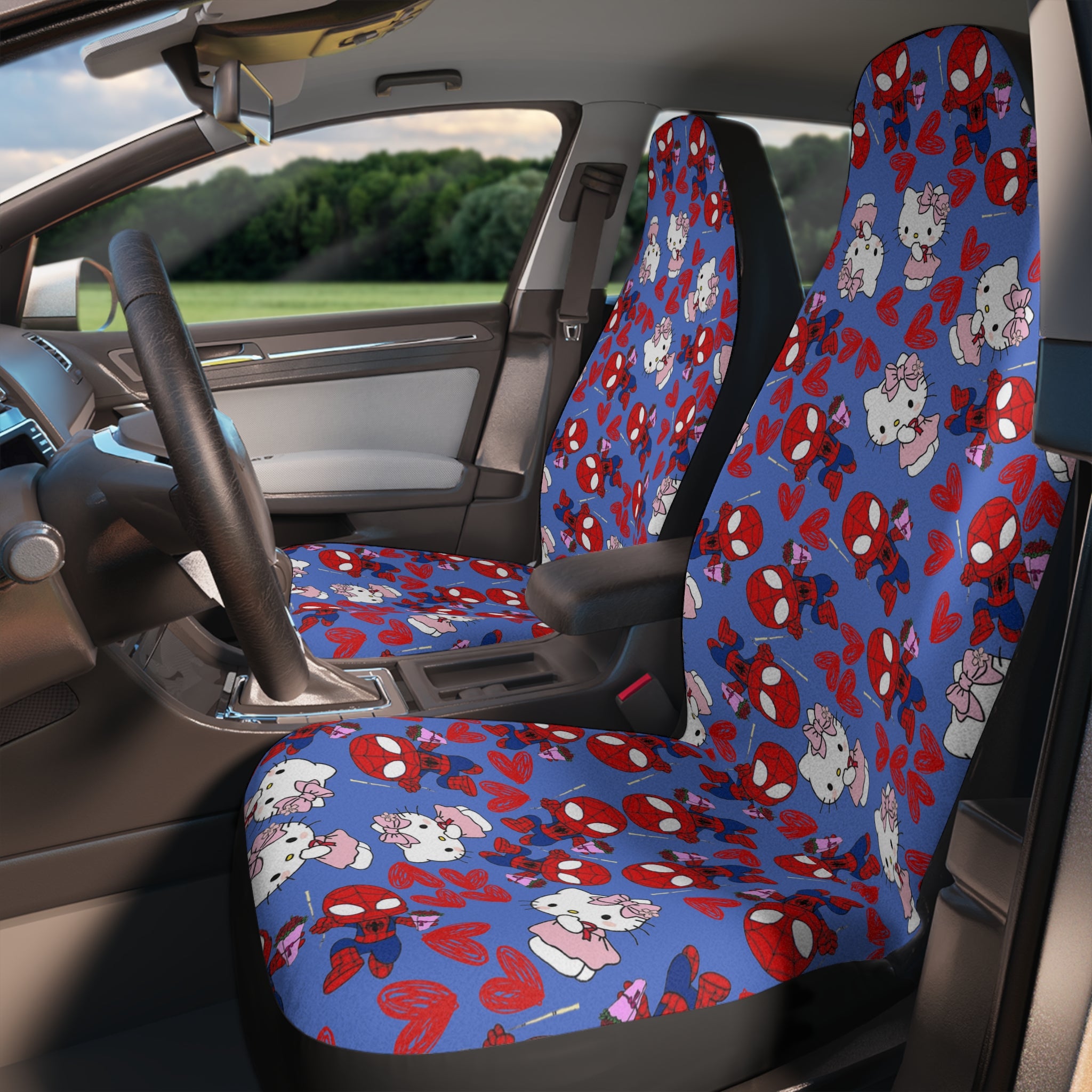 Car seat covers spider kitty flower cyan