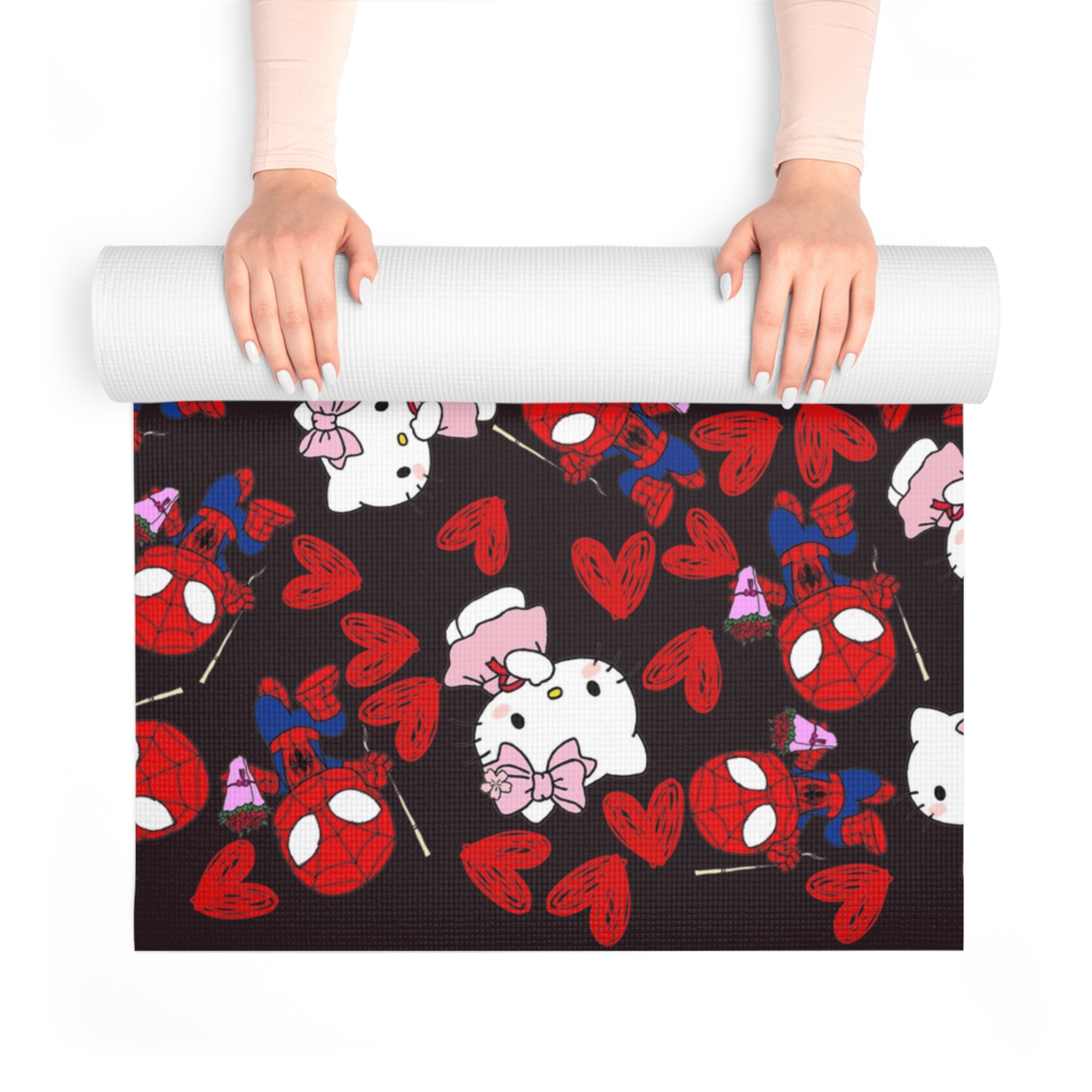 Foam yoga mat spider kitty flower black