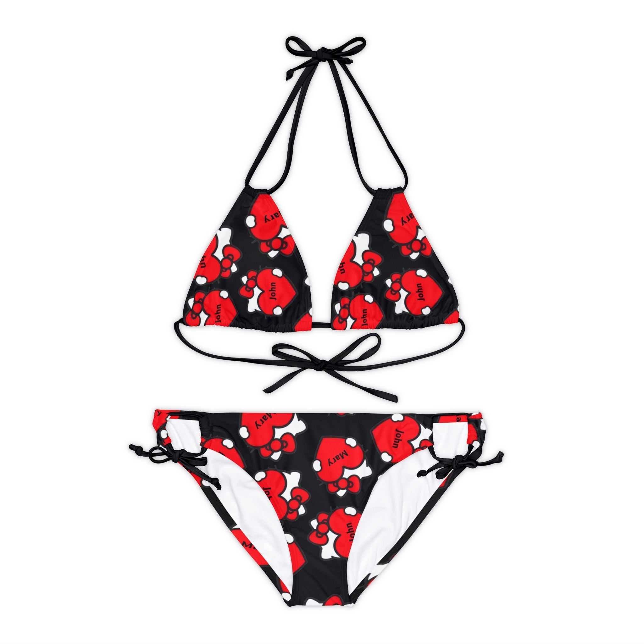 Strappy bikini set kitty hearts valentine his her names black