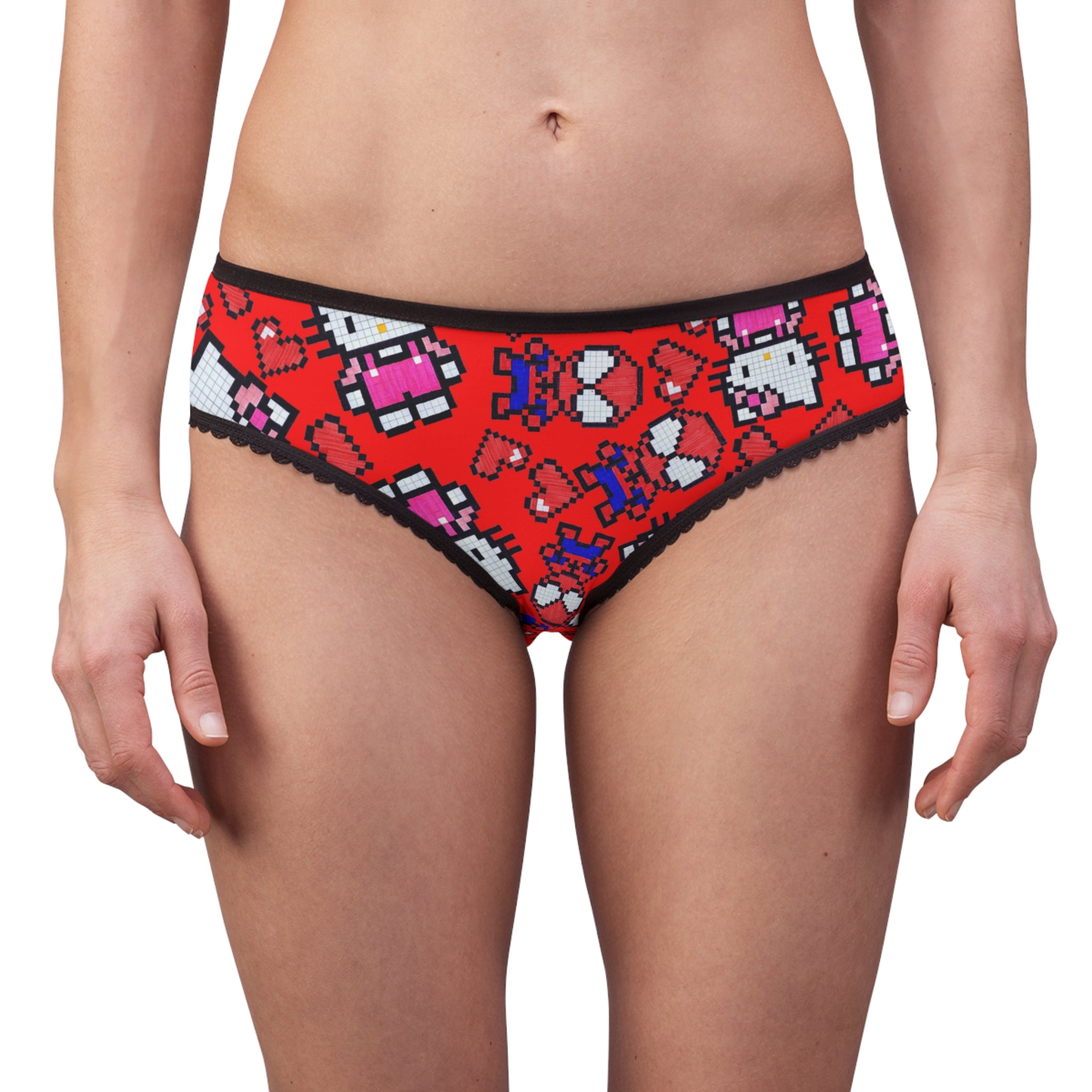 Women's briefs spider kitty pixel heart character love valentine red