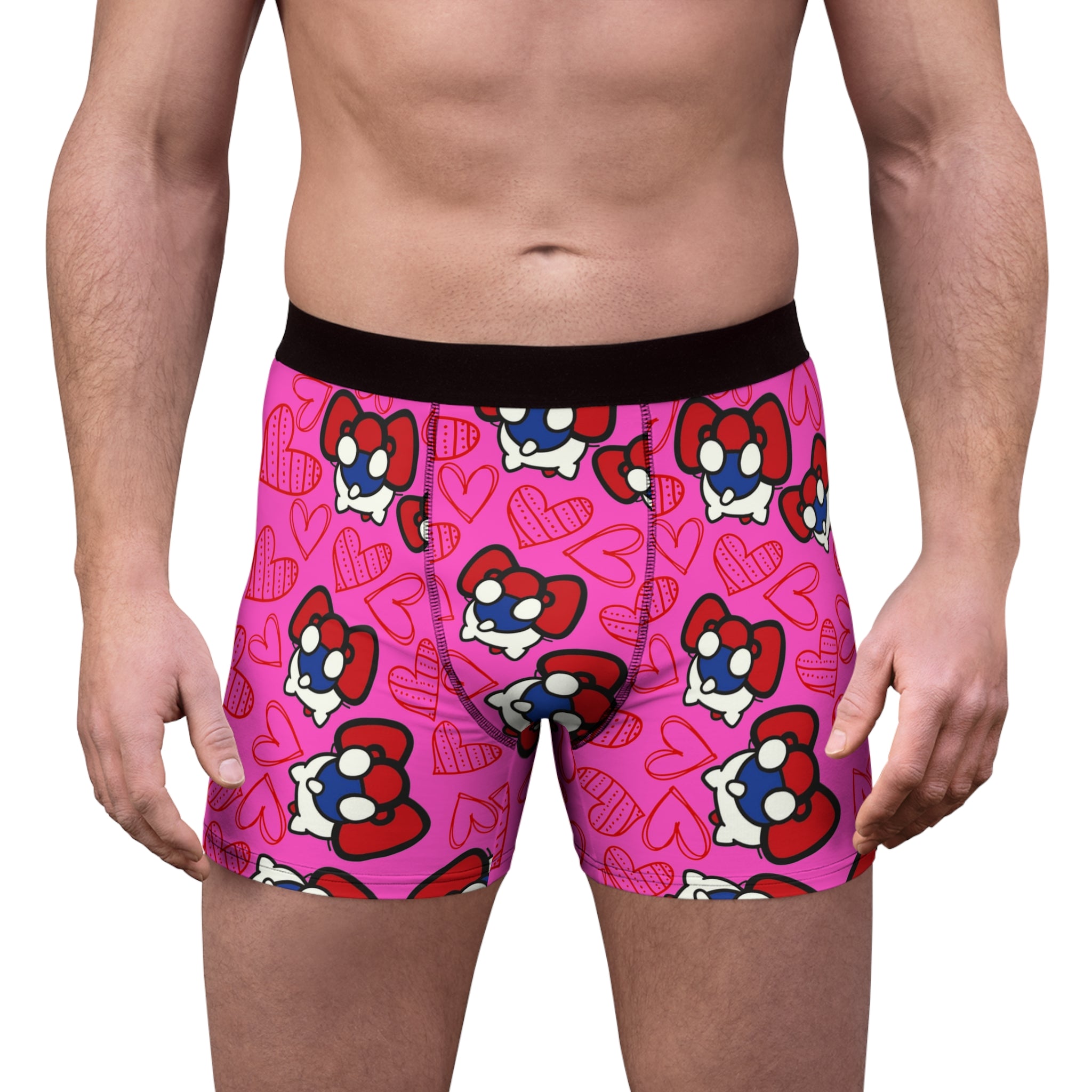 Men's boxer briefs cherry kitty back heart pink