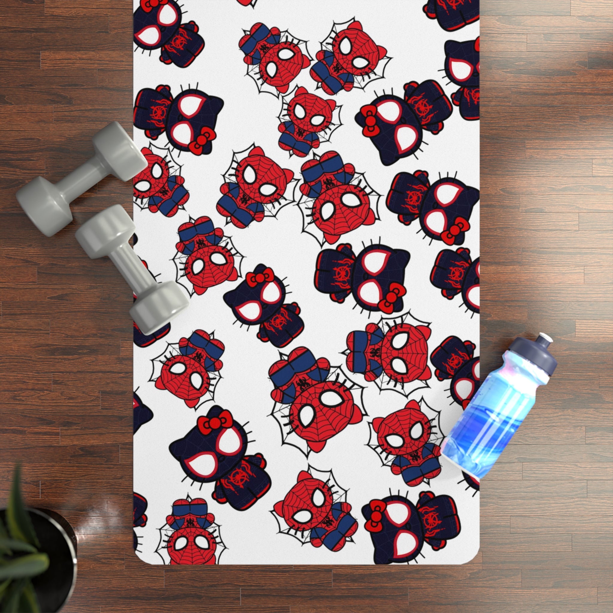 Rubber yoga mat kitty spider dark white