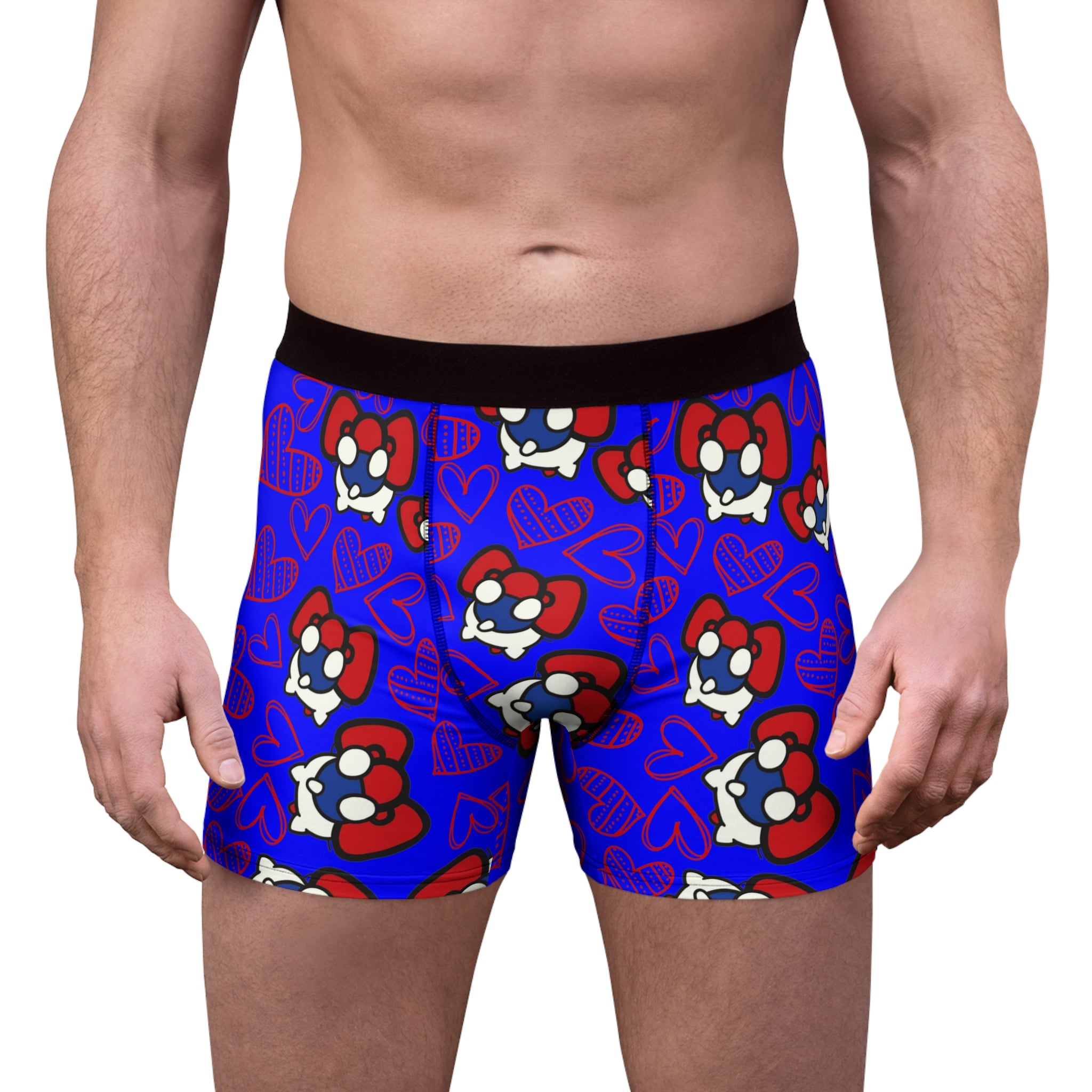 Men's boxer briefs cherry kitty back heart blue