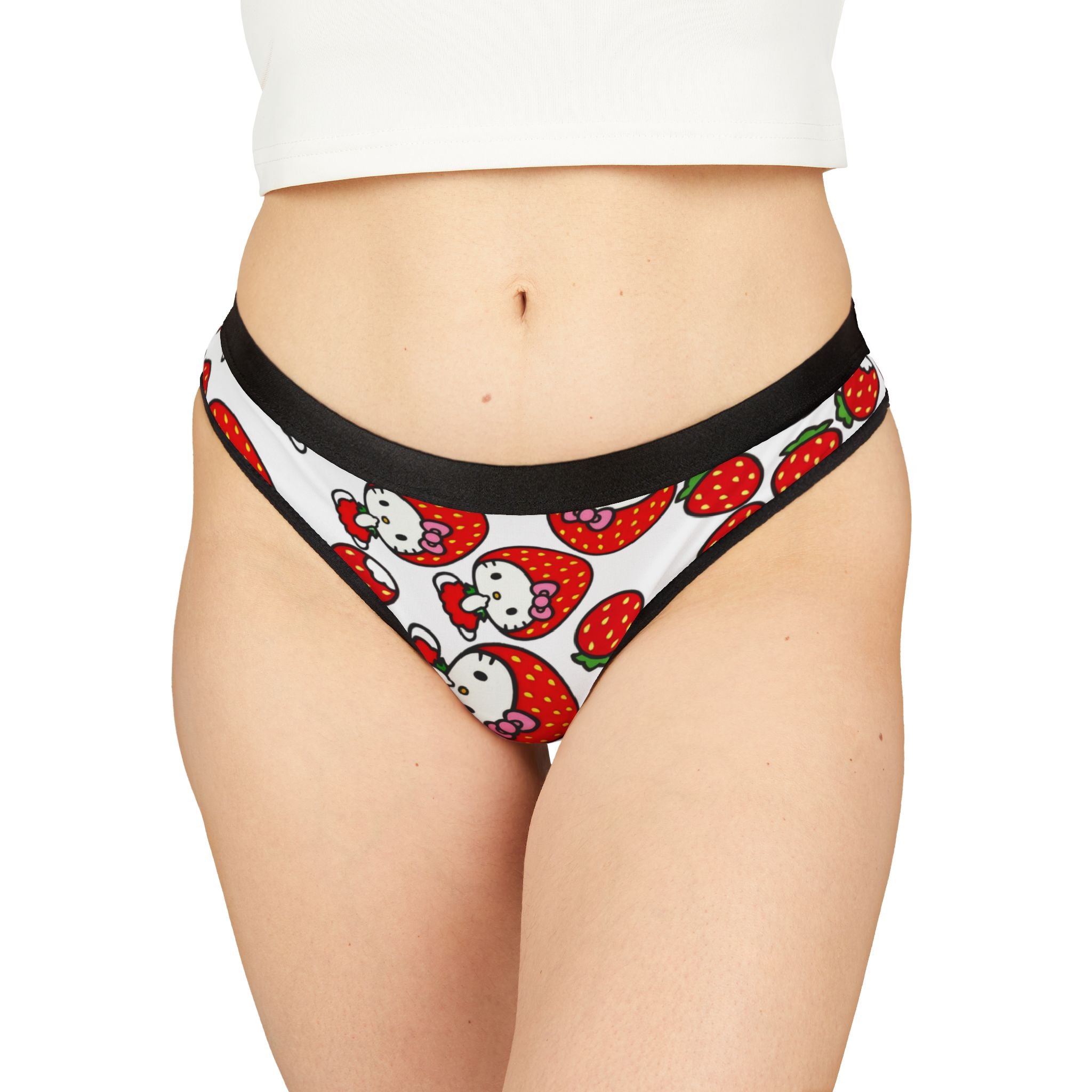 Women's thongs kitty strawberry valentine white