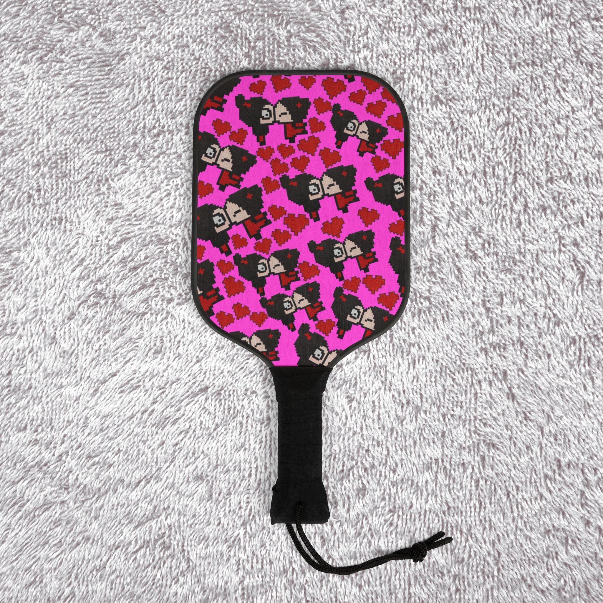 Pickleball kit (2 paddles + 2 balls + transparent bag) pixel pucca kiss heart pink