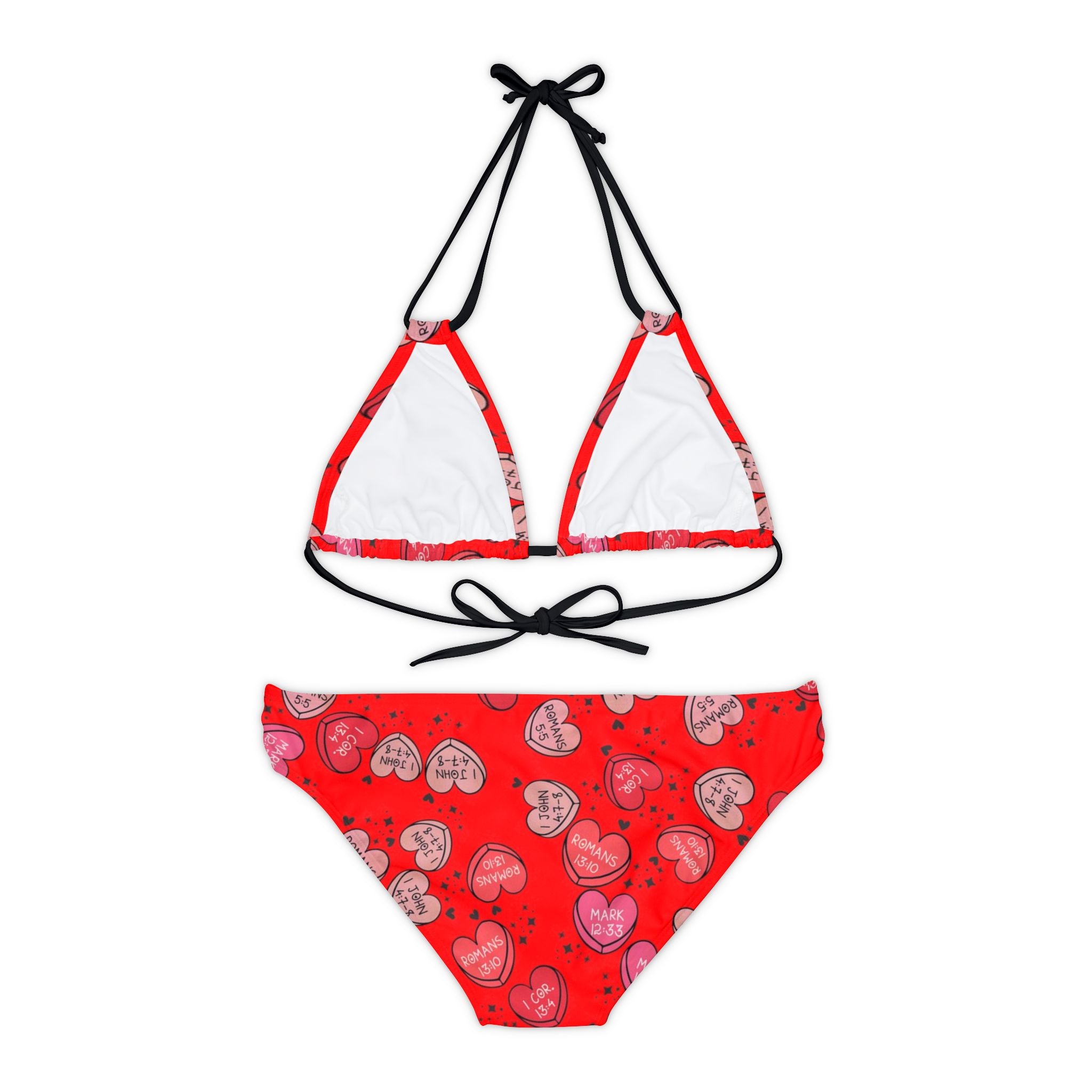 Strappy bikini set christian valentine sweet hearts red