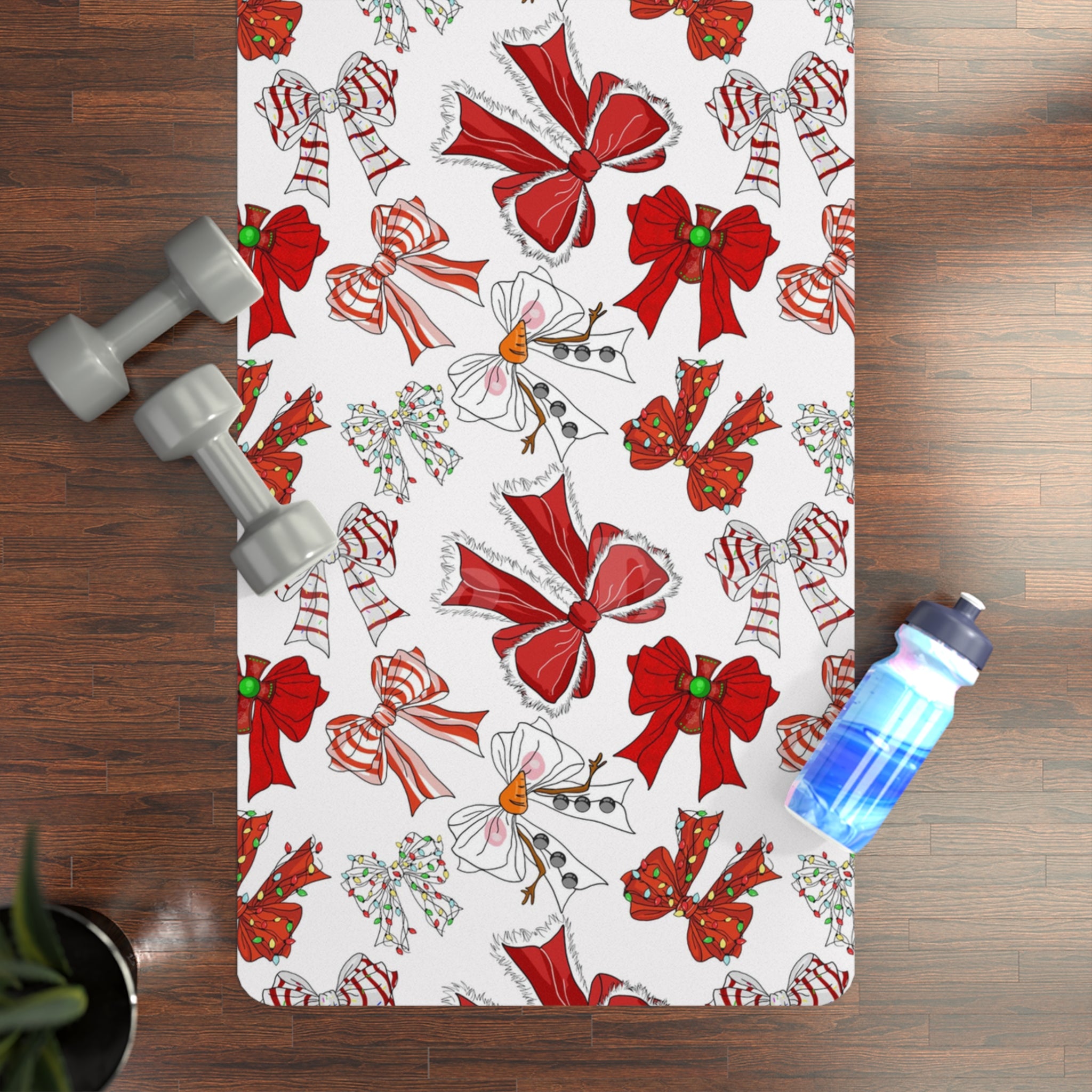 Rubber yoga mat christmas noel ribbons white