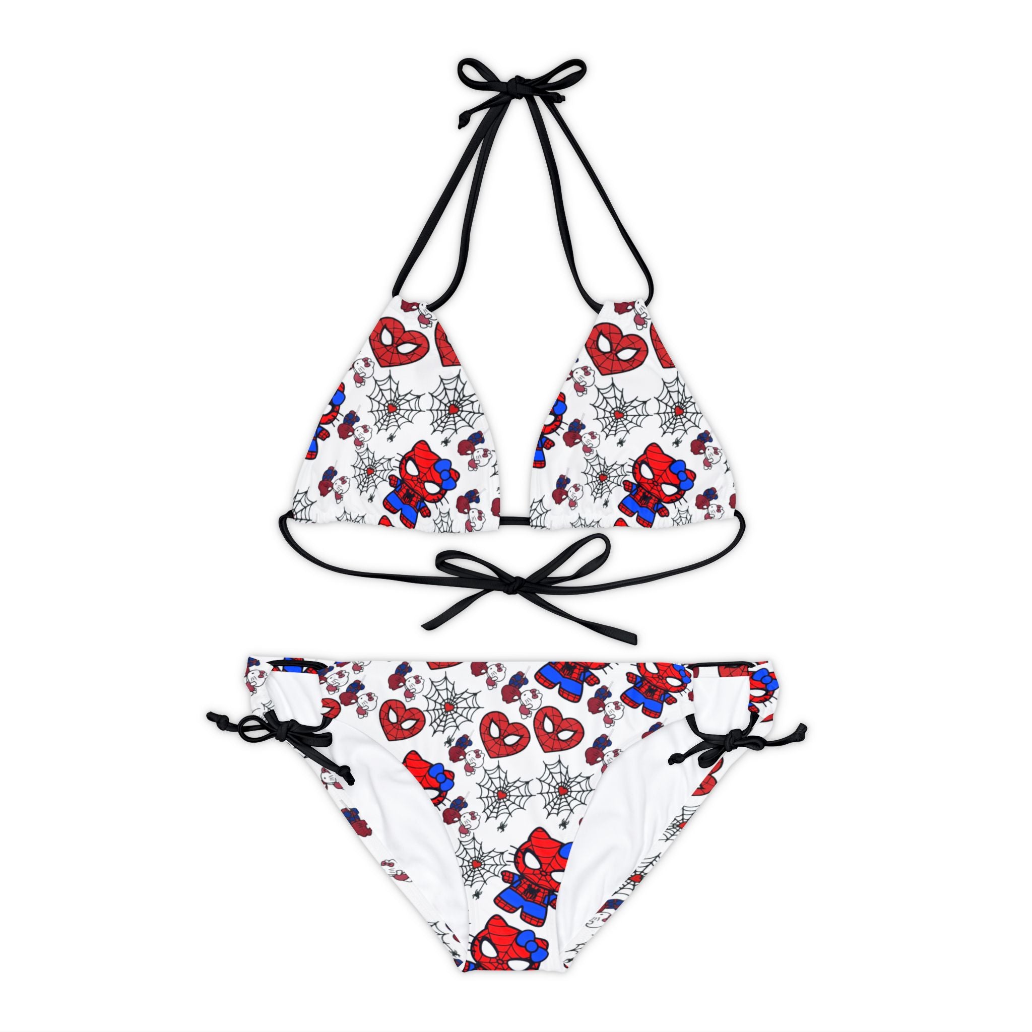 Strappy bikini set spider kitty red white