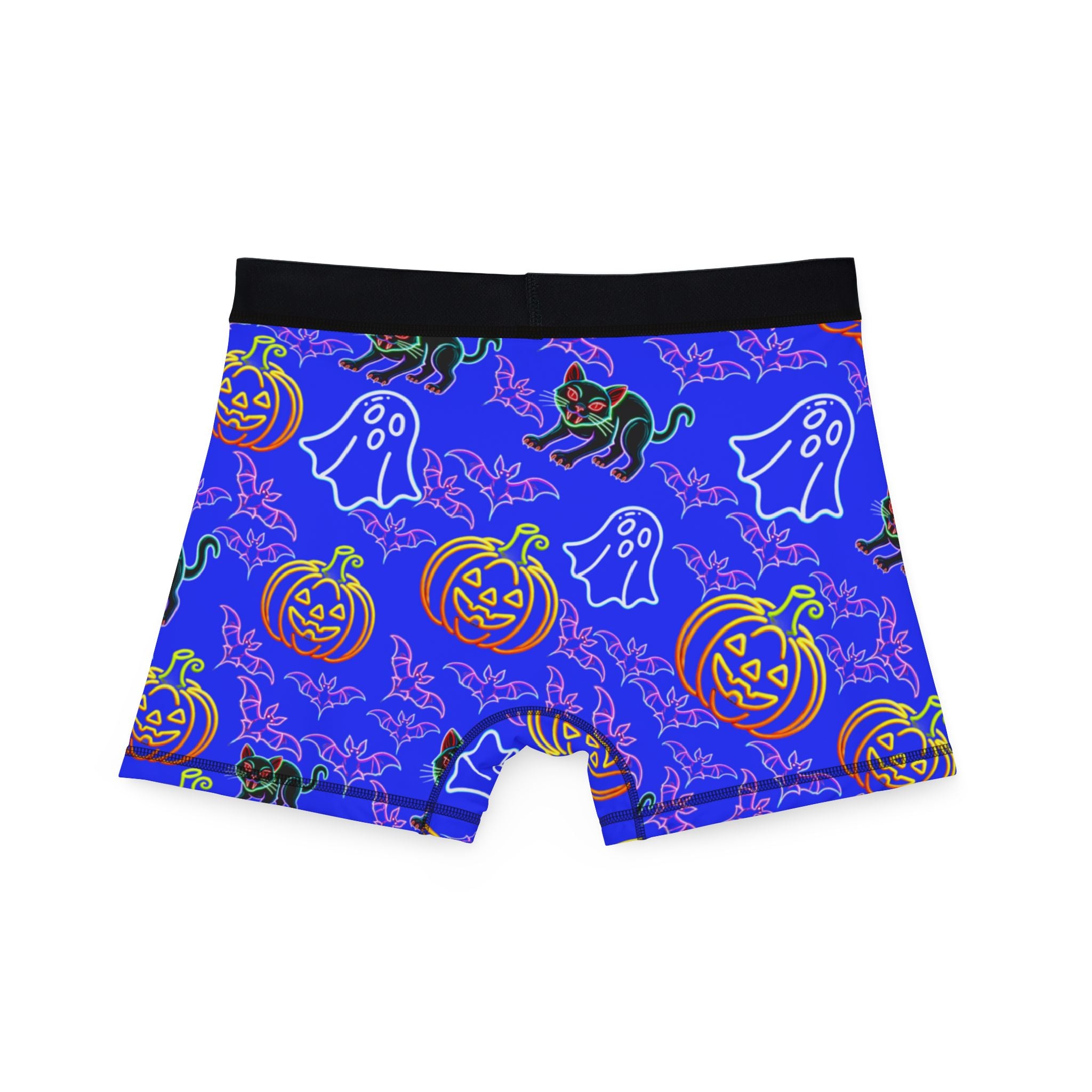 Men's boxers neon Halloween pumpkin bat ghost cat vampire blue