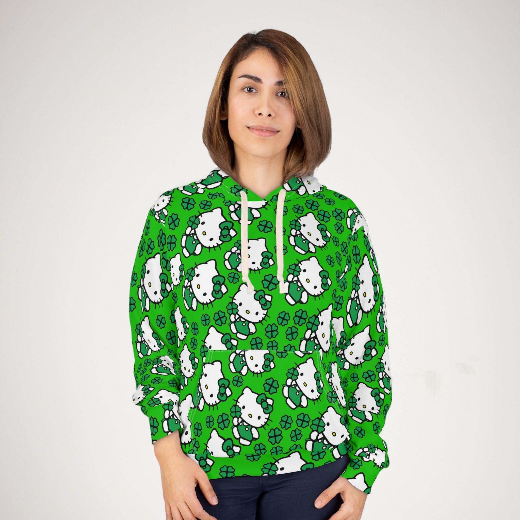 Unisex pullover hoodie kitty saint patrick lucky green